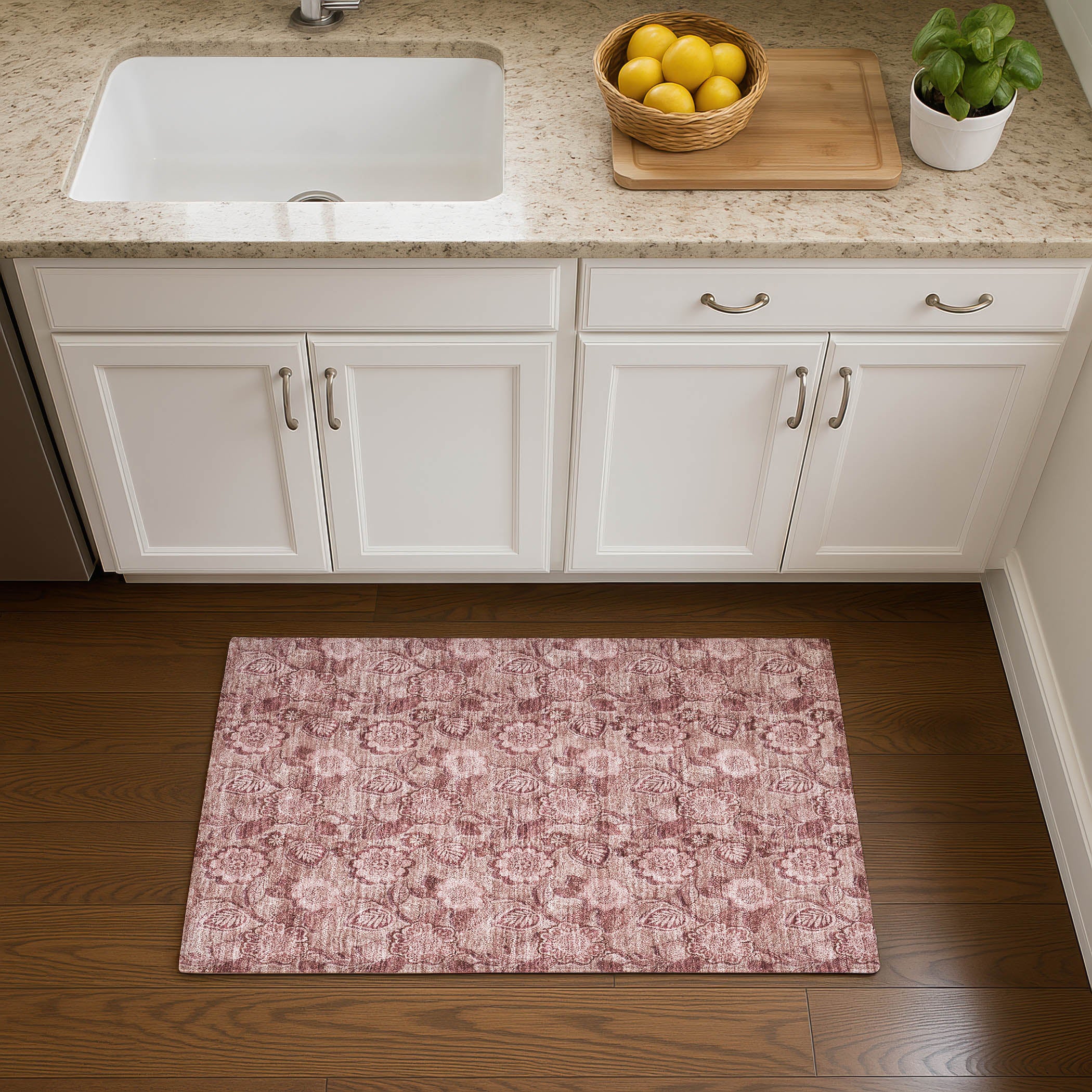 Mdina Machine Washable Transitional Blush Pink Rug 1'8" x 2'6" #shape_Rectangle