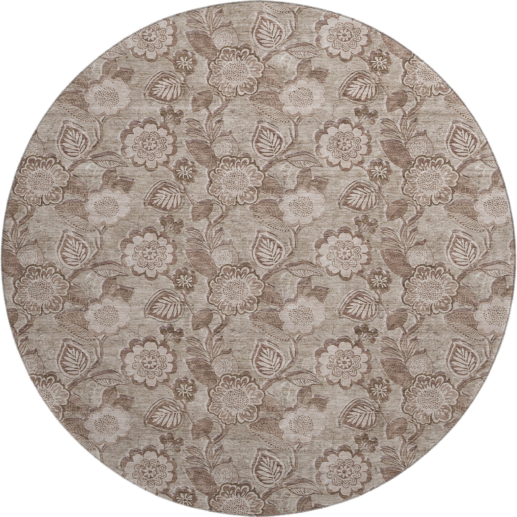 Mdina Machine Washable Transitional Brown Rug 8' x 8' #shape_Round