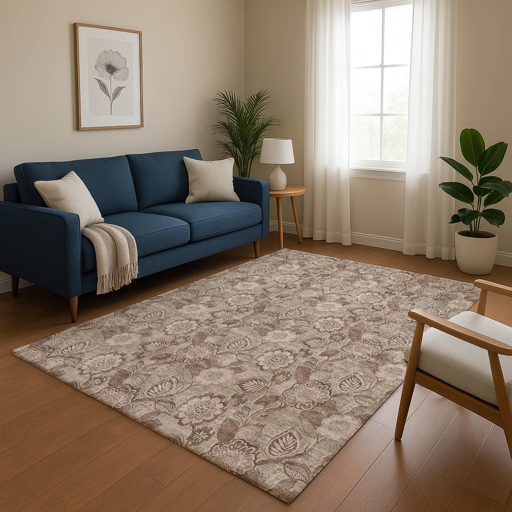 Mdina Machine Washable Transitional Brown Rug 2'6" x 3'10" #shape_Rectangle