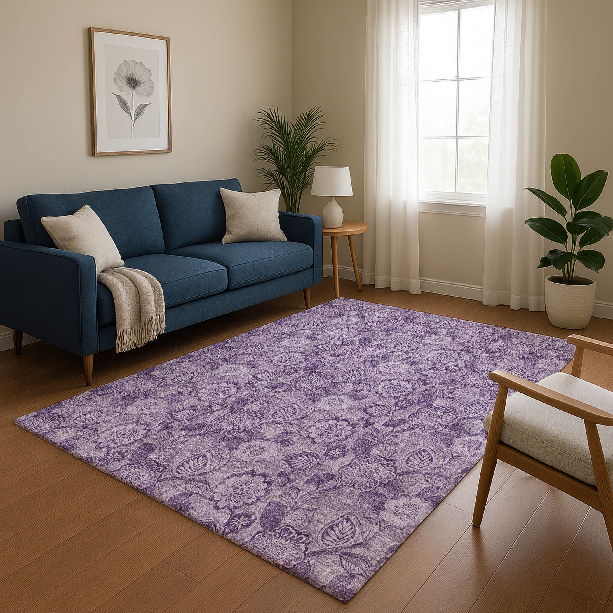 Mdina Machine Washable Transitional Plum Purple Rug 2'6" x 3'10" #shape_Rectangle