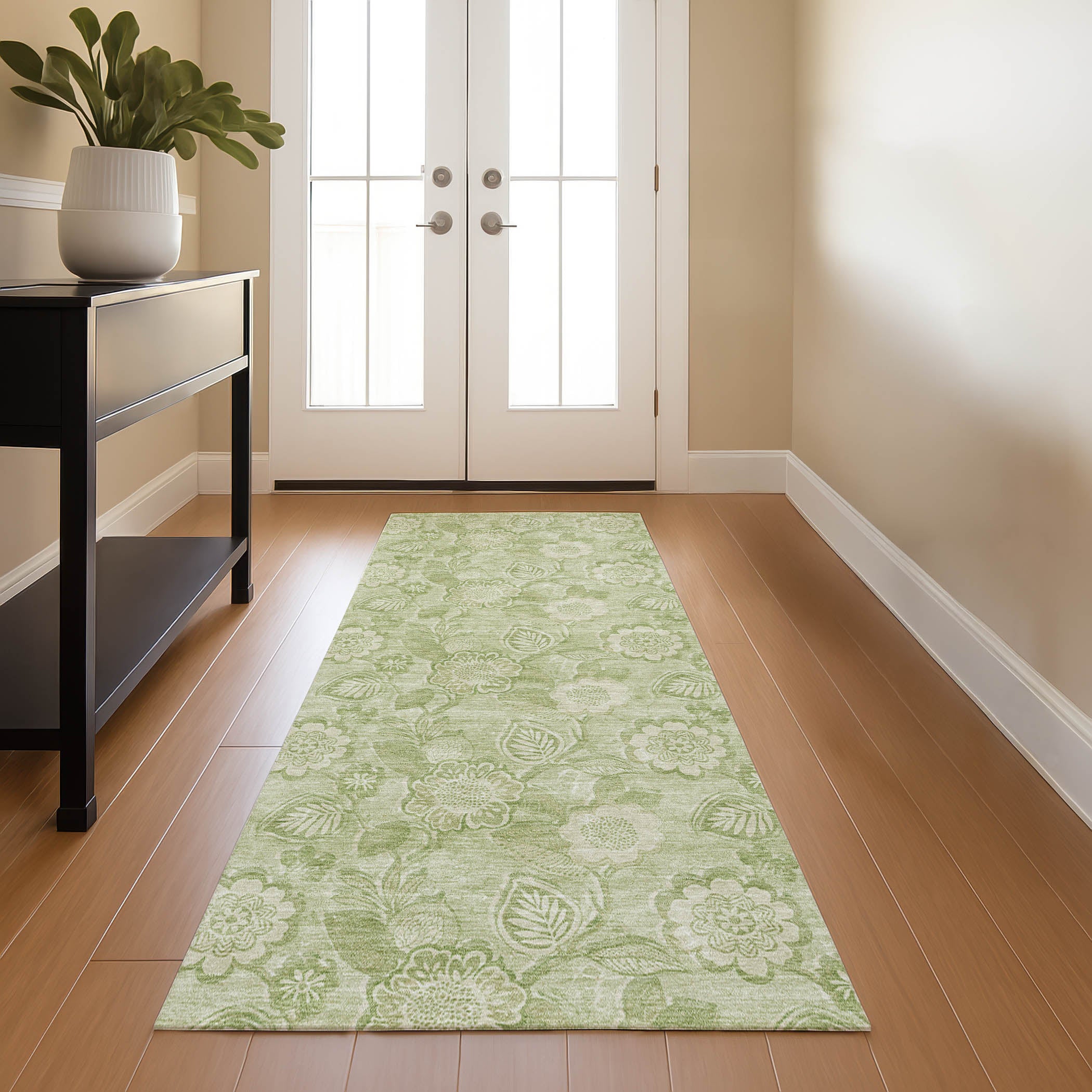 Mdina Machine Washable Transitional Sage Green Rug 2'3" x 7'6" #shape_Runner