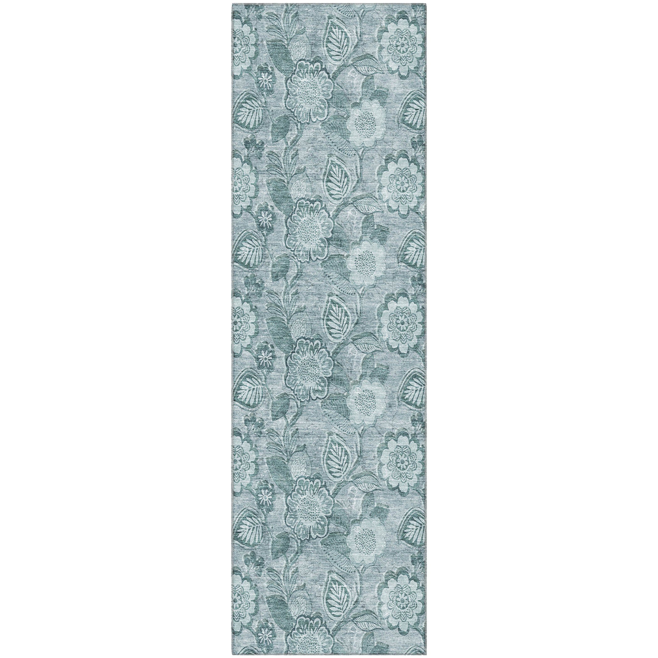 Mdina Machine Washable Transitional Teal Rug 2'3" x 7'6" #shape_Runner