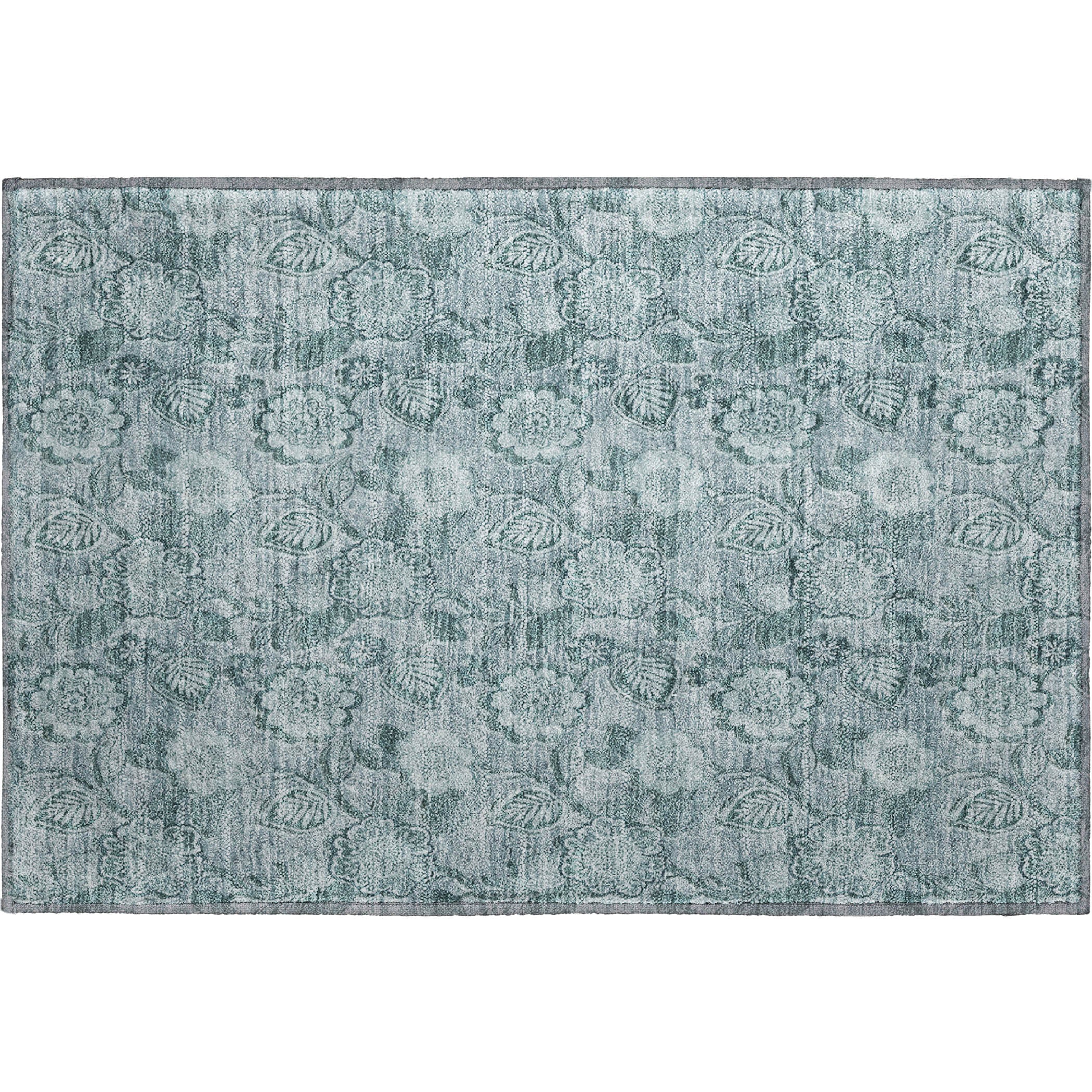 Mdina Machine Washable Transitional Teal Rug 1'8" x 2'6" #shape_Rectangle