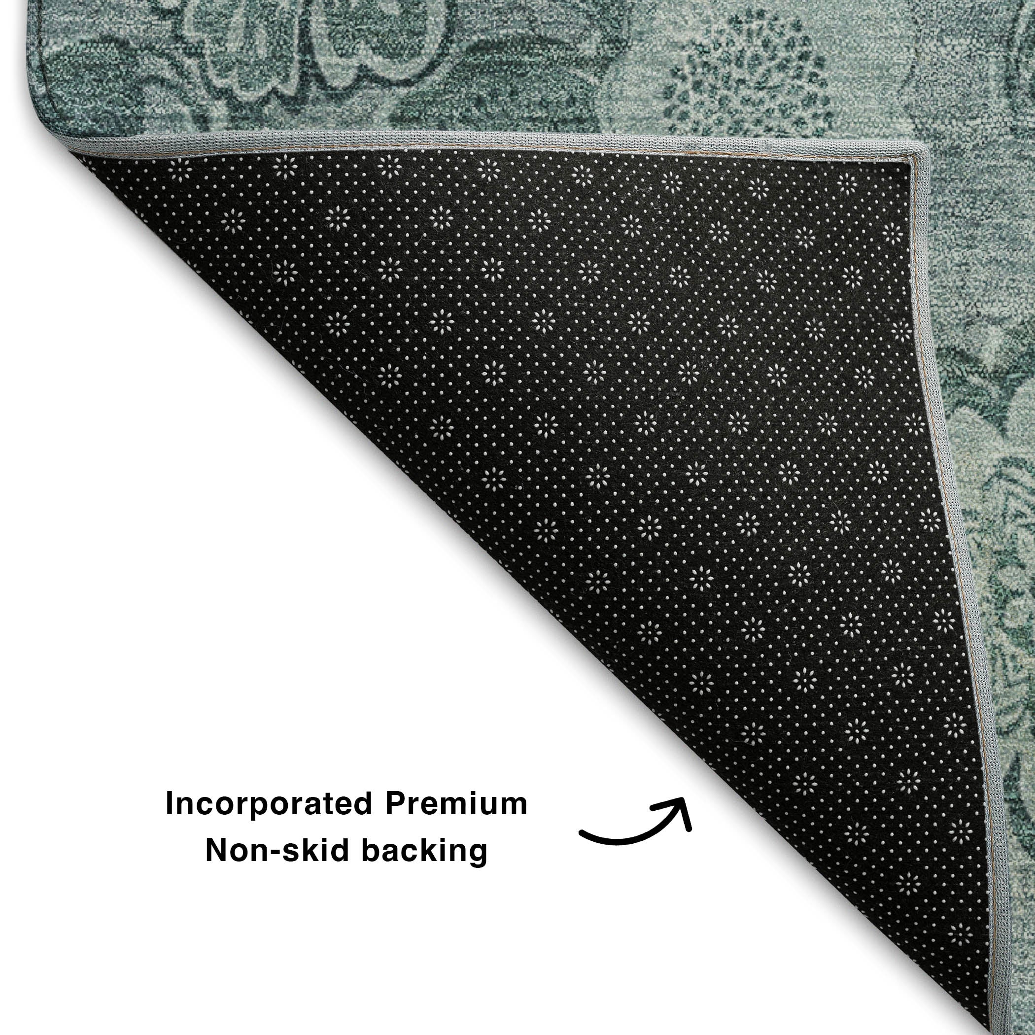 Mdina Machine Washable Transitional Teal Rug 1'8" x 2'6" #shape_Rectangle