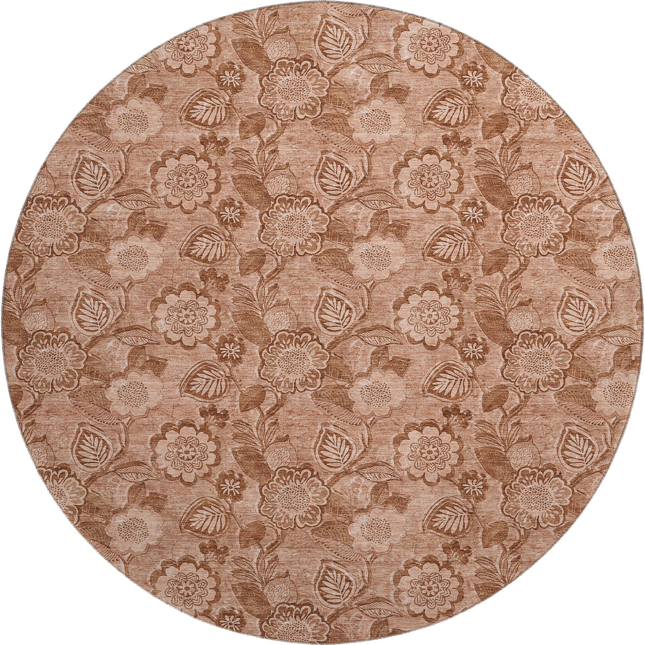 Mdina Machine Washable Transitional Terracotta Orange Rug 8' x 8' #shape_Round
