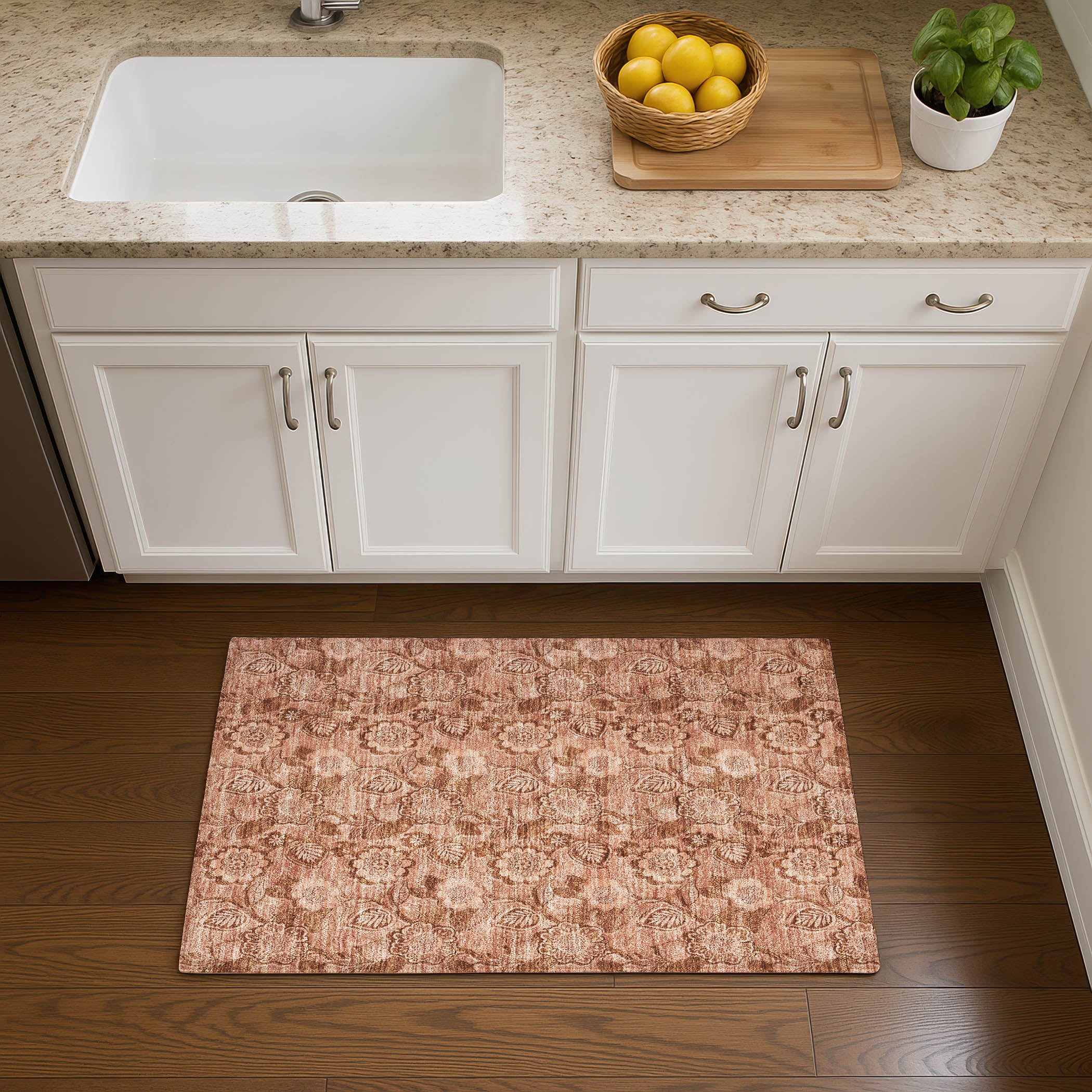 Mdina Machine Washable Transitional Terracotta Orange Rug 1'8" x 2'6" #shape_Rectangle