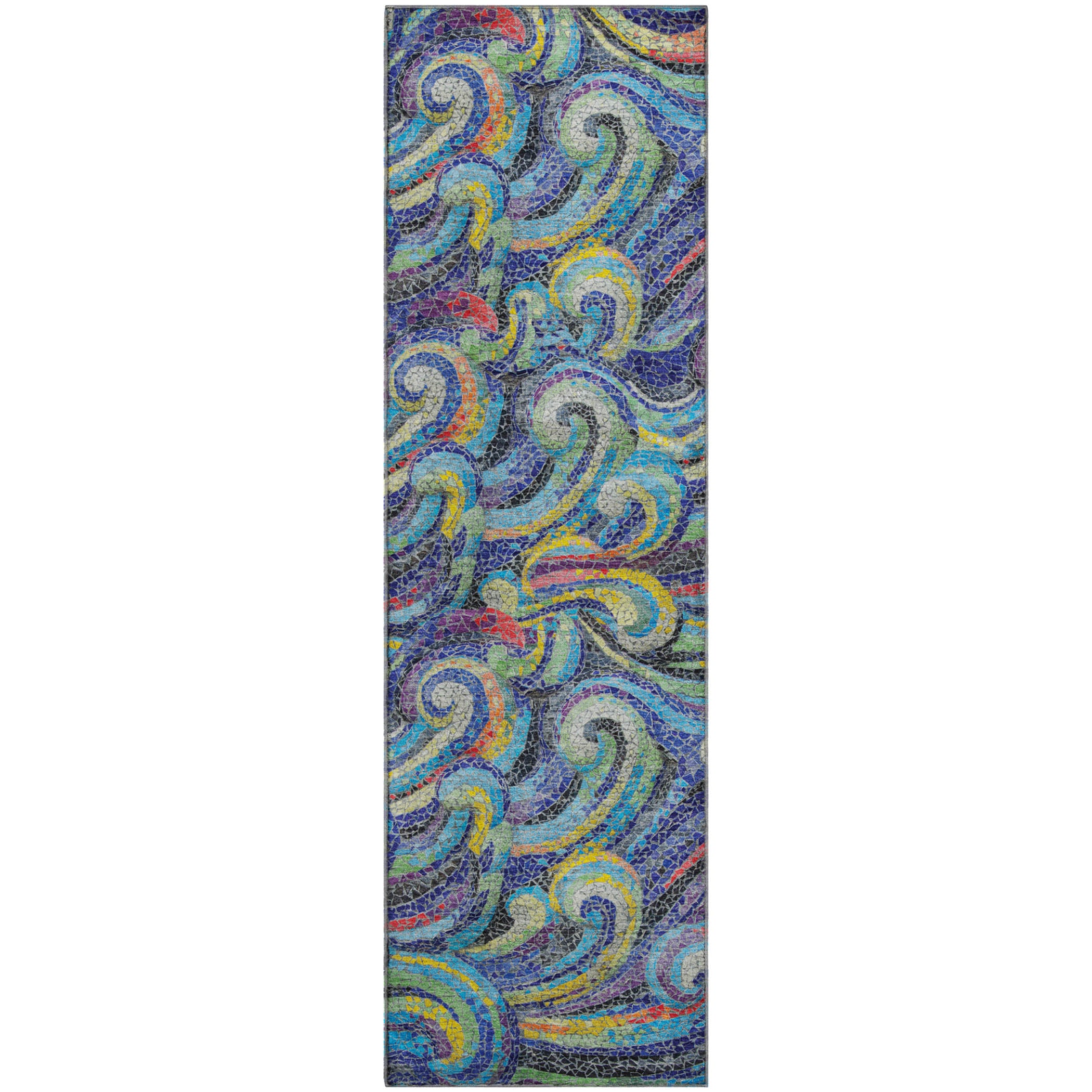 Kotor Machine Washable Coastal Ocean Blue Rug 2'3" x 7'6" #shape_Runner