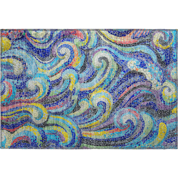 Kotor Machine Washable Coastal Ocean Blue Rug 1'8" x 2'6"