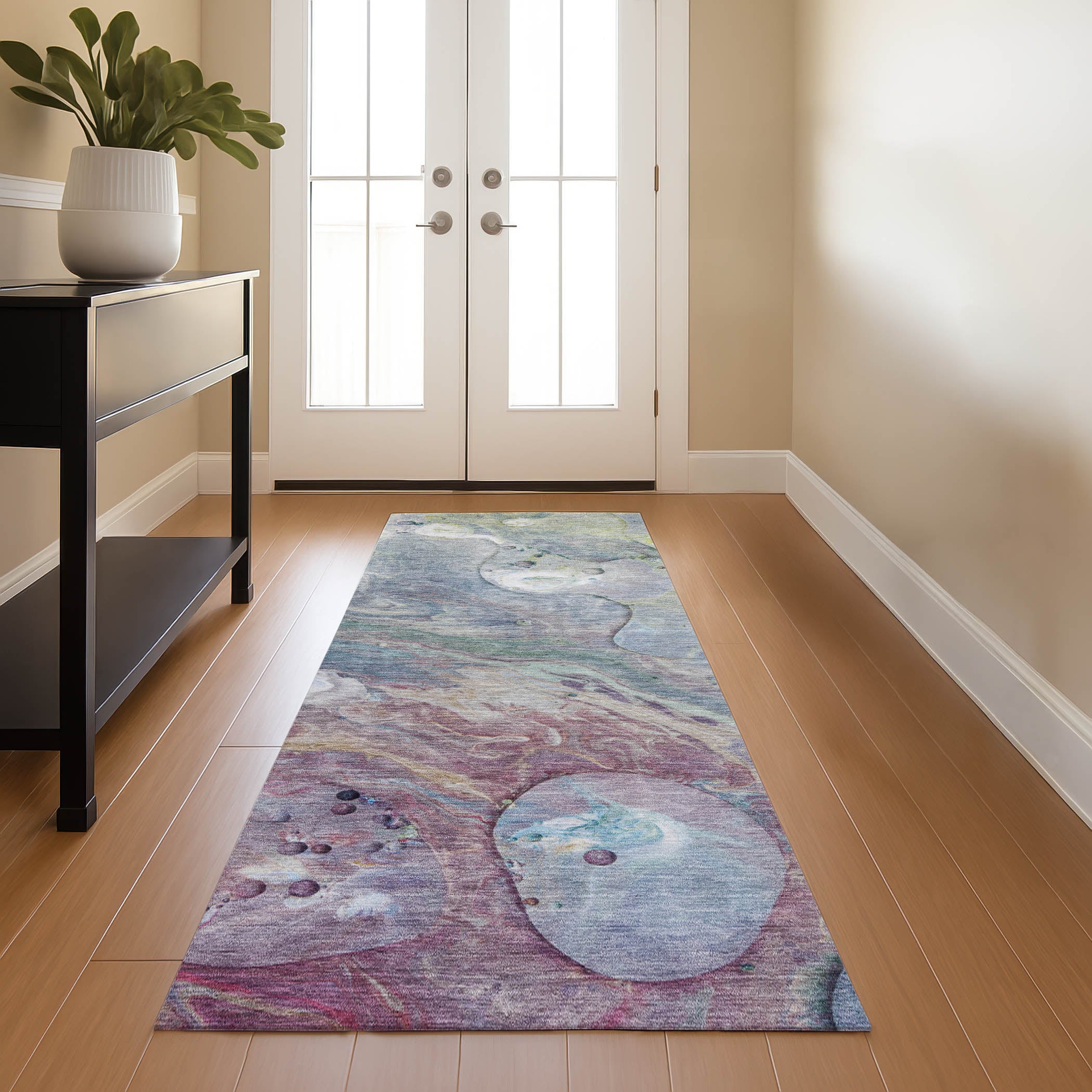 Kyoto Machine Washable Transitional Blue Rug 2'3" x 7'6" #shape_Runner