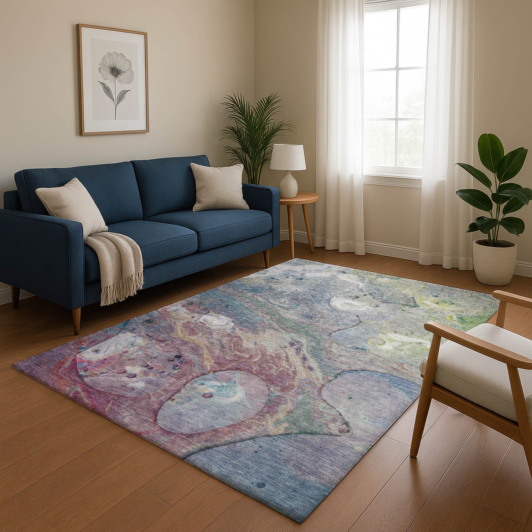 Kyoto Machine Washable Transitional Blue Rug 2'6" x 3'10" #shape_Rectangle