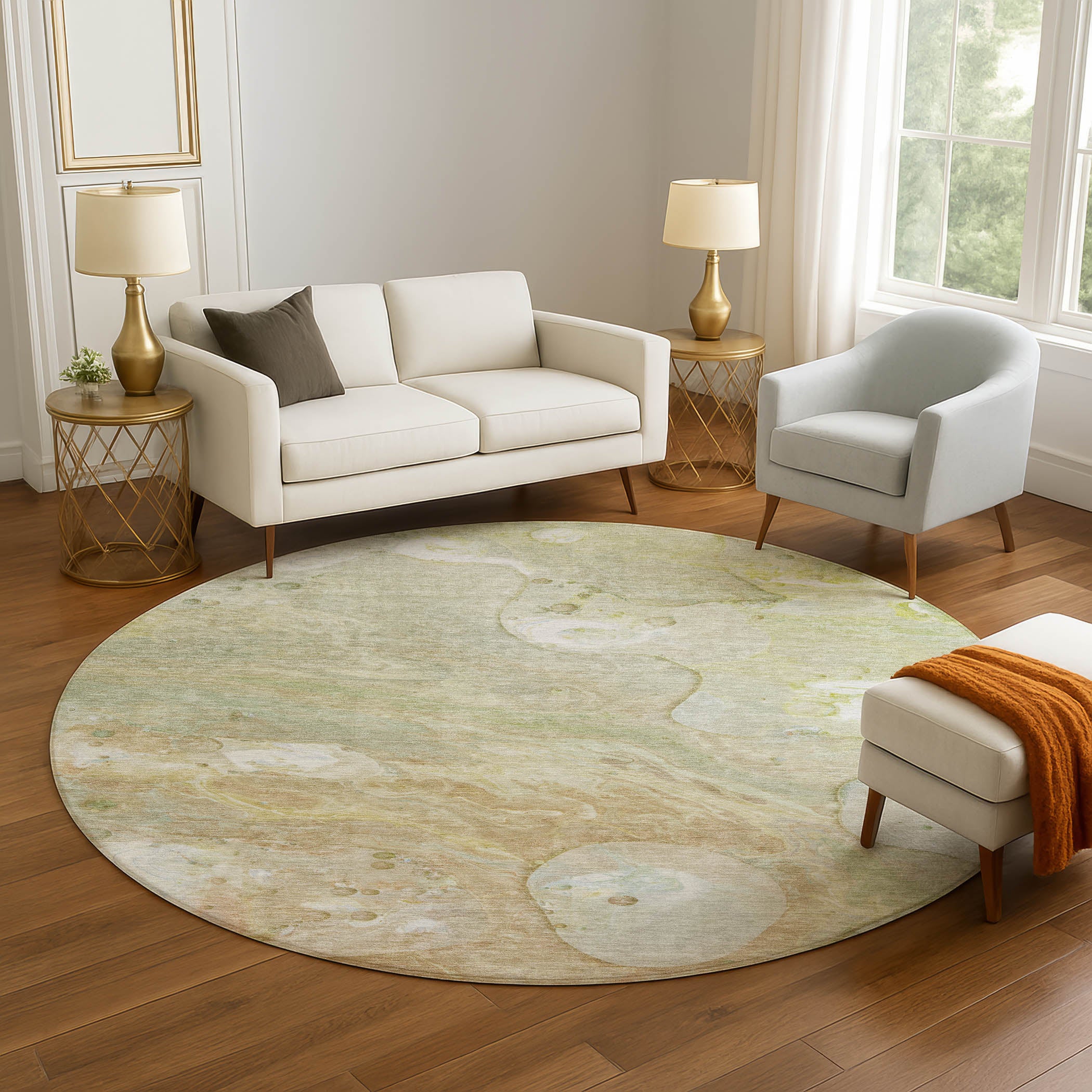 Kyoto Machine Washable Transitional Linen Ivory Rug 8' x 8' #shape_Round