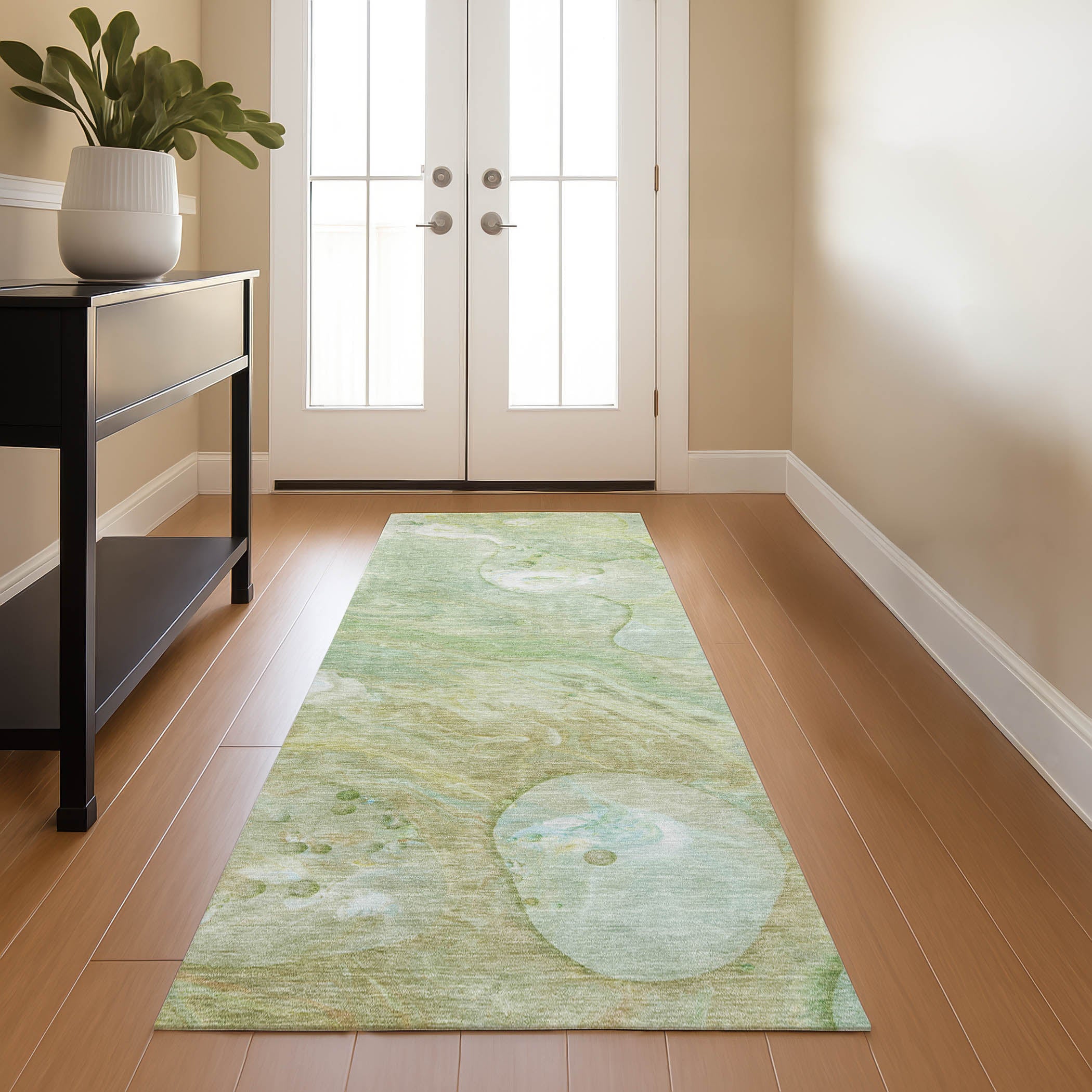 Kyoto Machine Washable Transitional Sage Green Rug 2'3" x 7'6" #shape_Runner