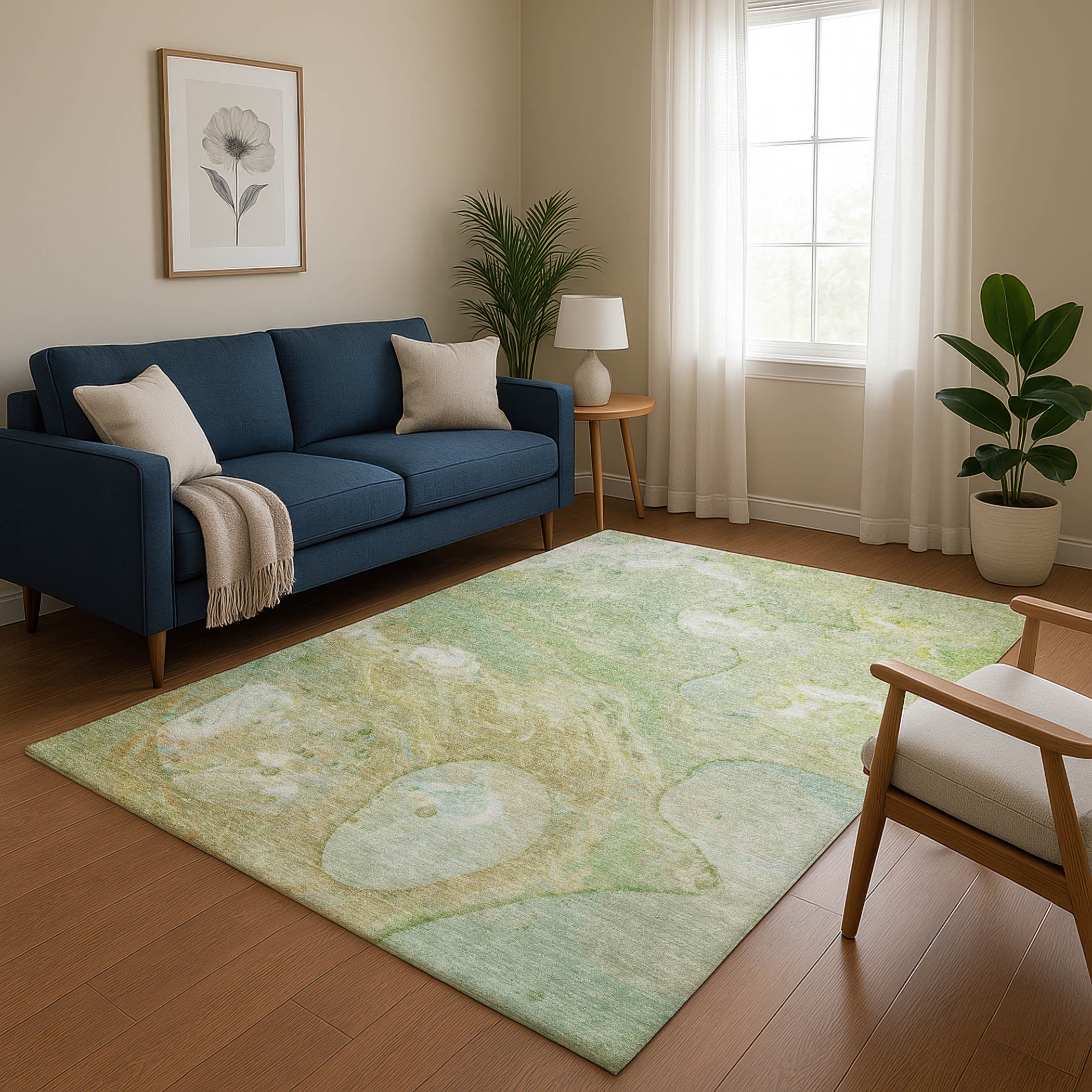Kyoto Machine Washable Transitional Sage Green Rug 2'6" x 3'10" #shape_Rectangle
