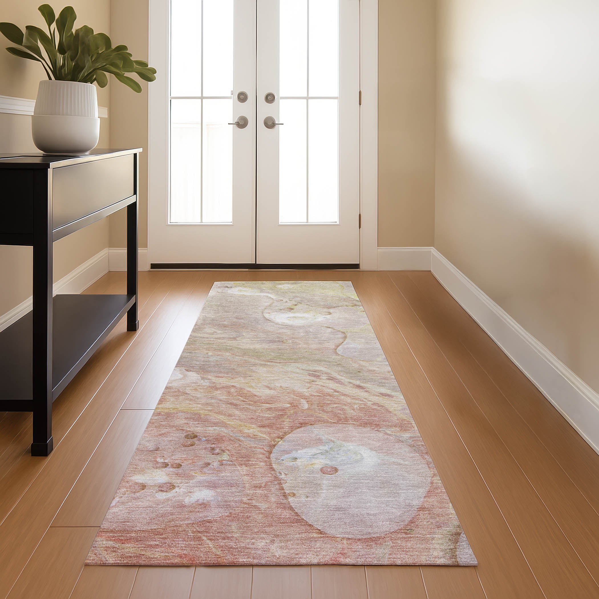 Kyoto Machine Washable Transitional Salmon Orange Rug 2'3" x 7'6" #shape_Runner