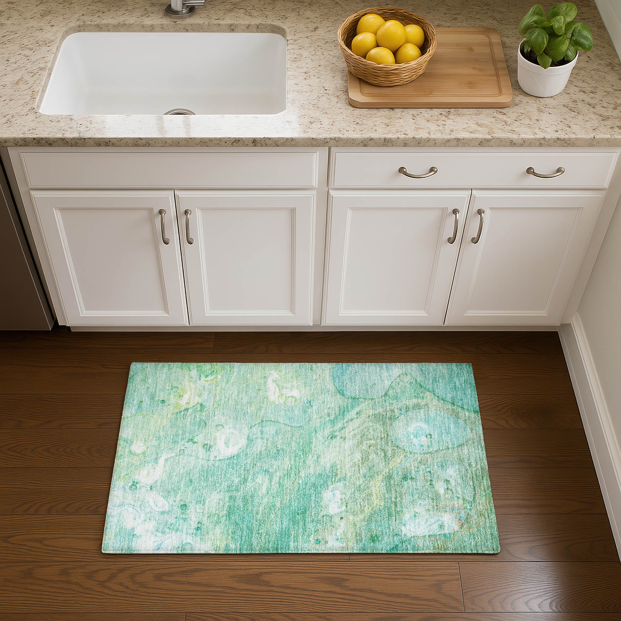 Kyoto Machine Washable Transitional Teal Rug 1'8" x 2'6" #shape_Rectangle