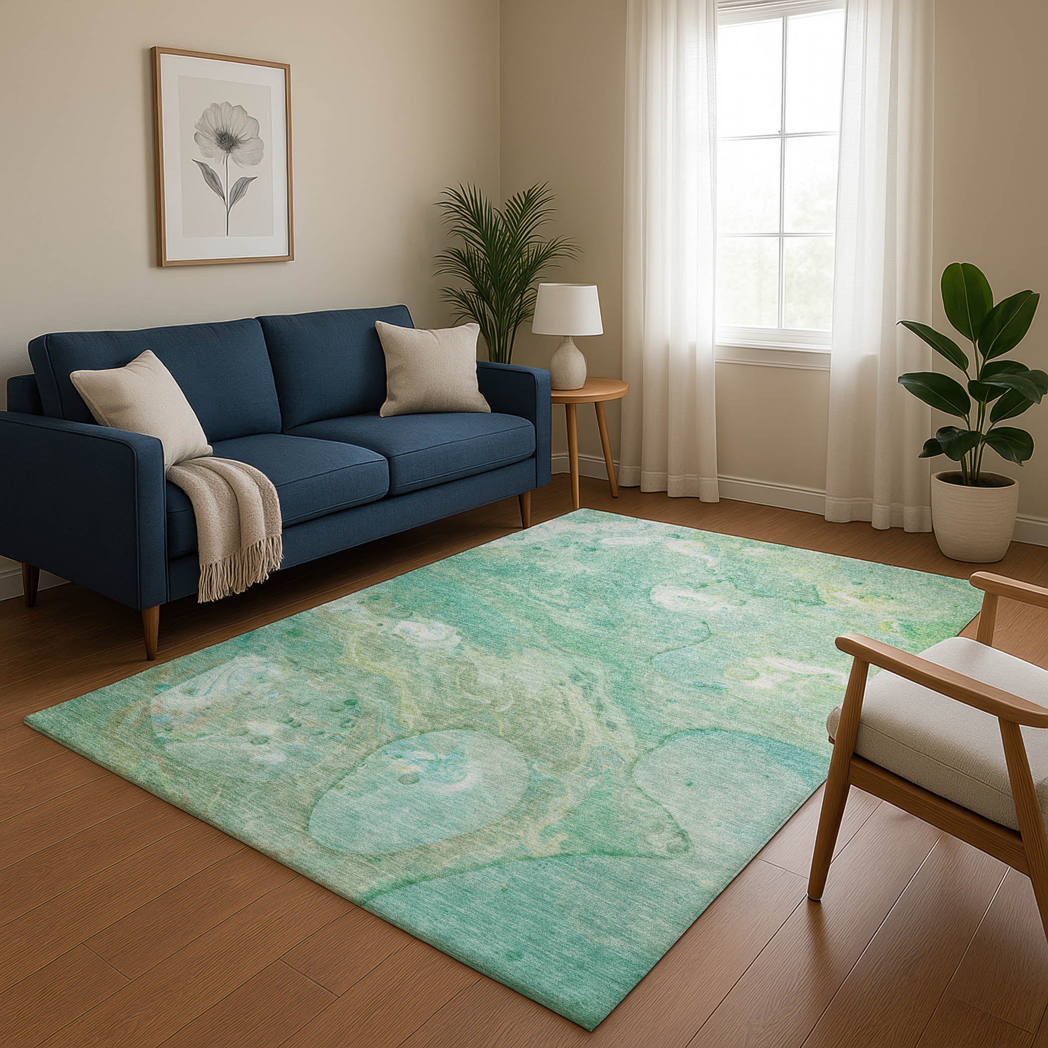 Kyoto Machine Washable Transitional Teal Rug 2'6" x 3'10" #shape_Rectangle
