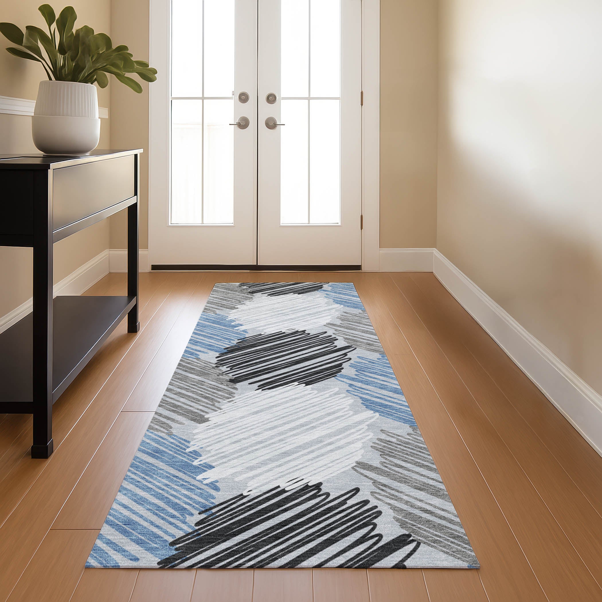 Tbilisi Machine Washable Transitional Blue Rug 2'3" x 7'6" #shape_Runner