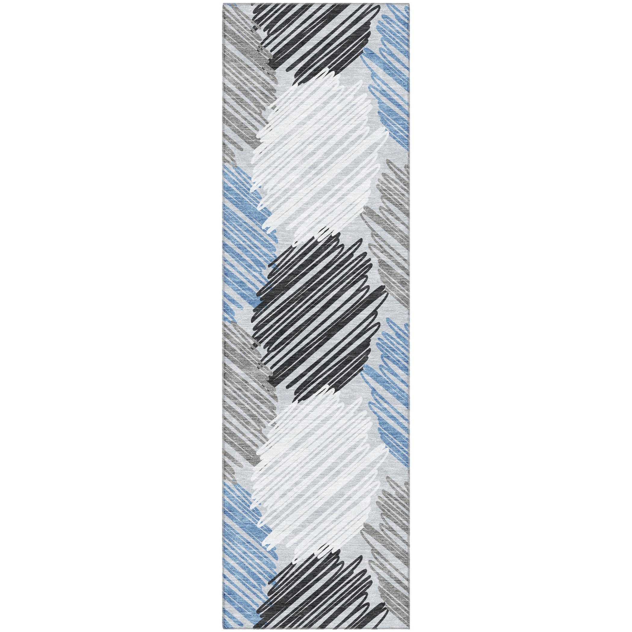 Tbilisi Machine Washable Transitional Blue Rug 2'3" x 7'6" #shape_Runner