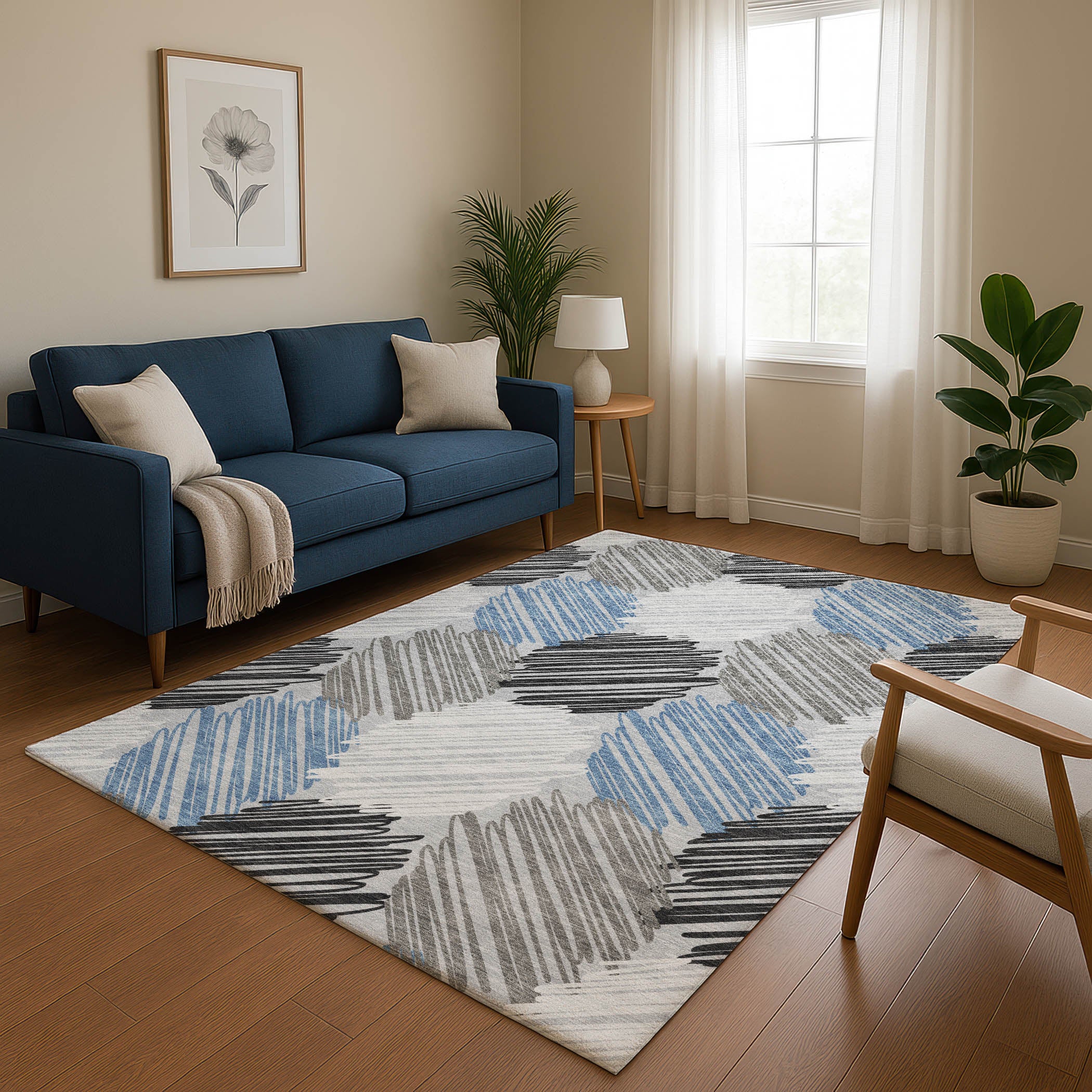 Tbilisi Machine Washable Transitional Blue Rug 2'6" x 3'10" #shape_Rectangle