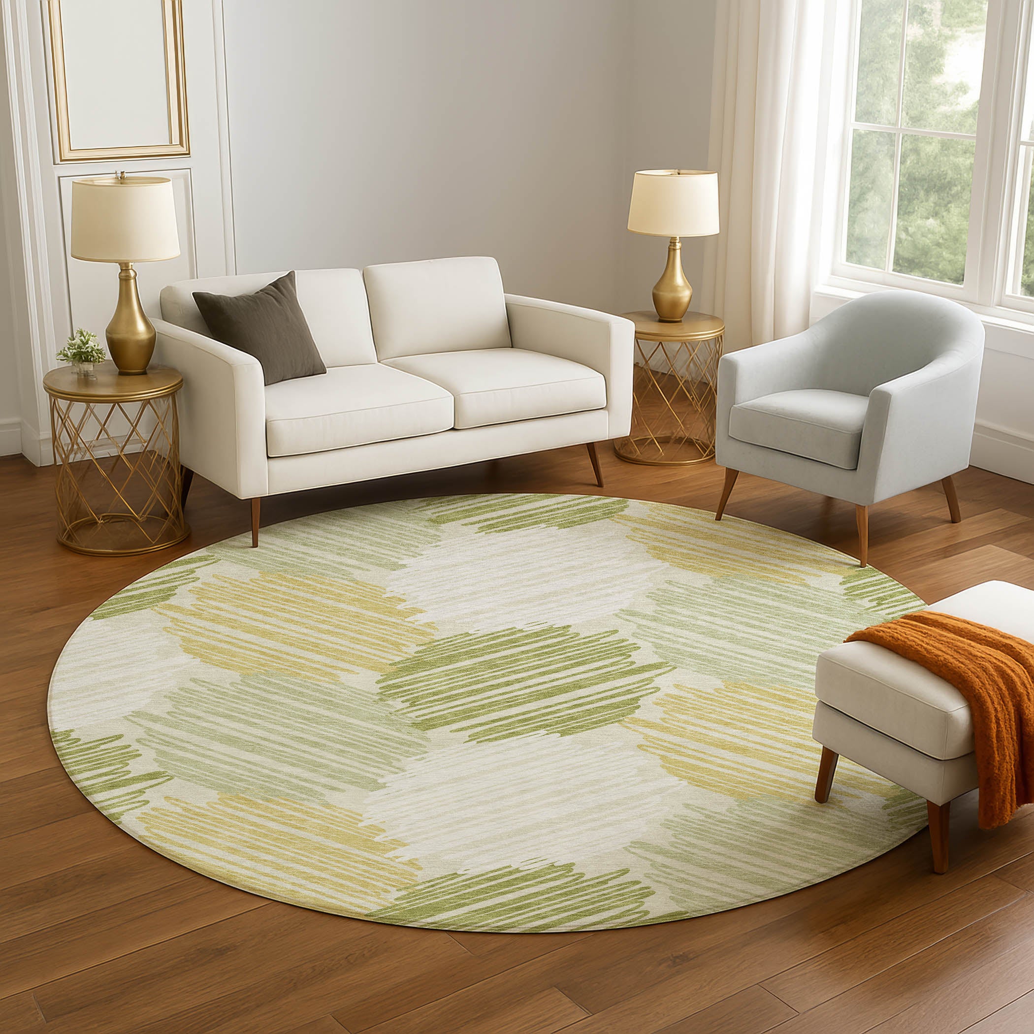 Tbilisi Machine Washable Transitional Green Rug 8' x 8' #shape_Round