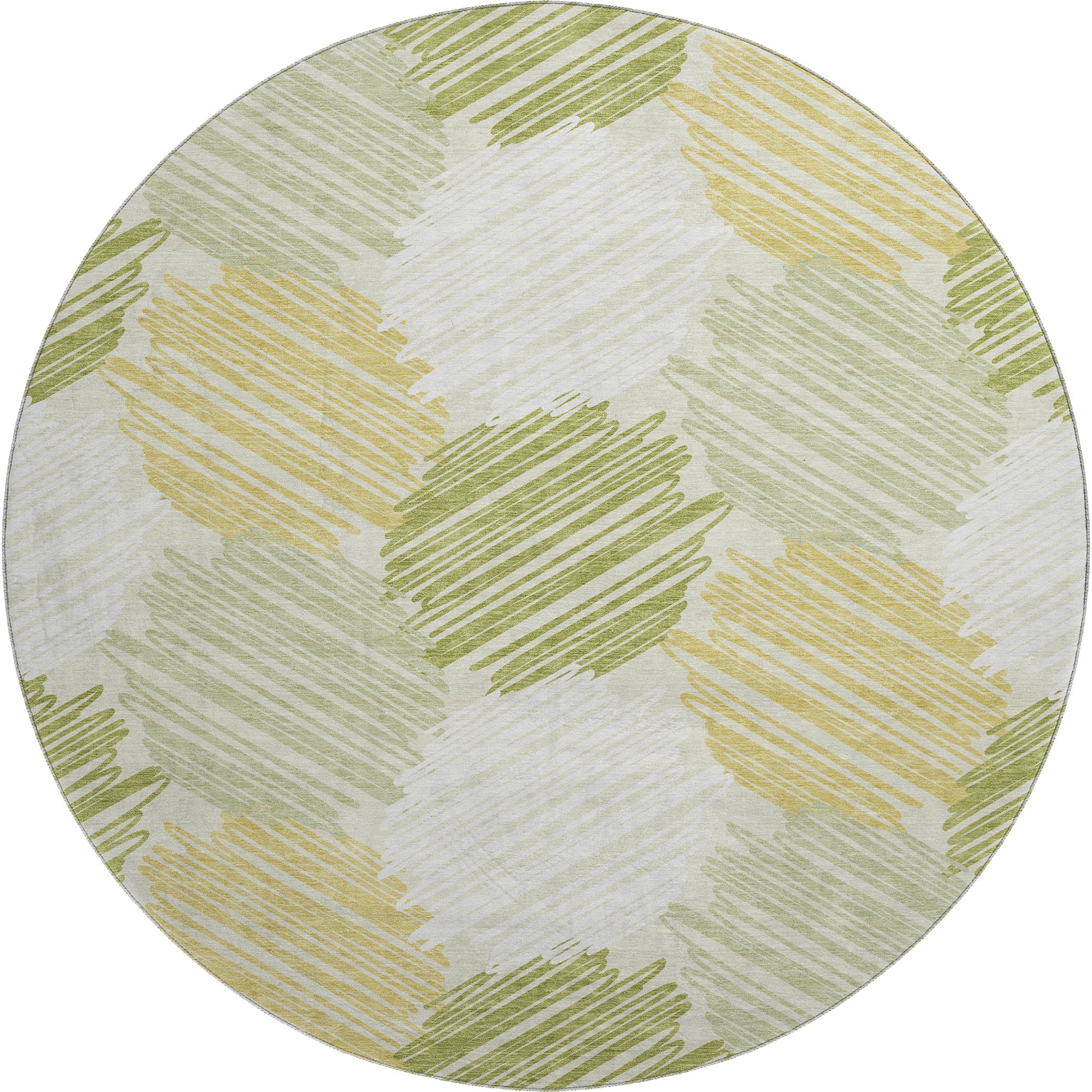 Tbilisi Machine Washable Transitional Green Rug 8' x 8' #shape_Round