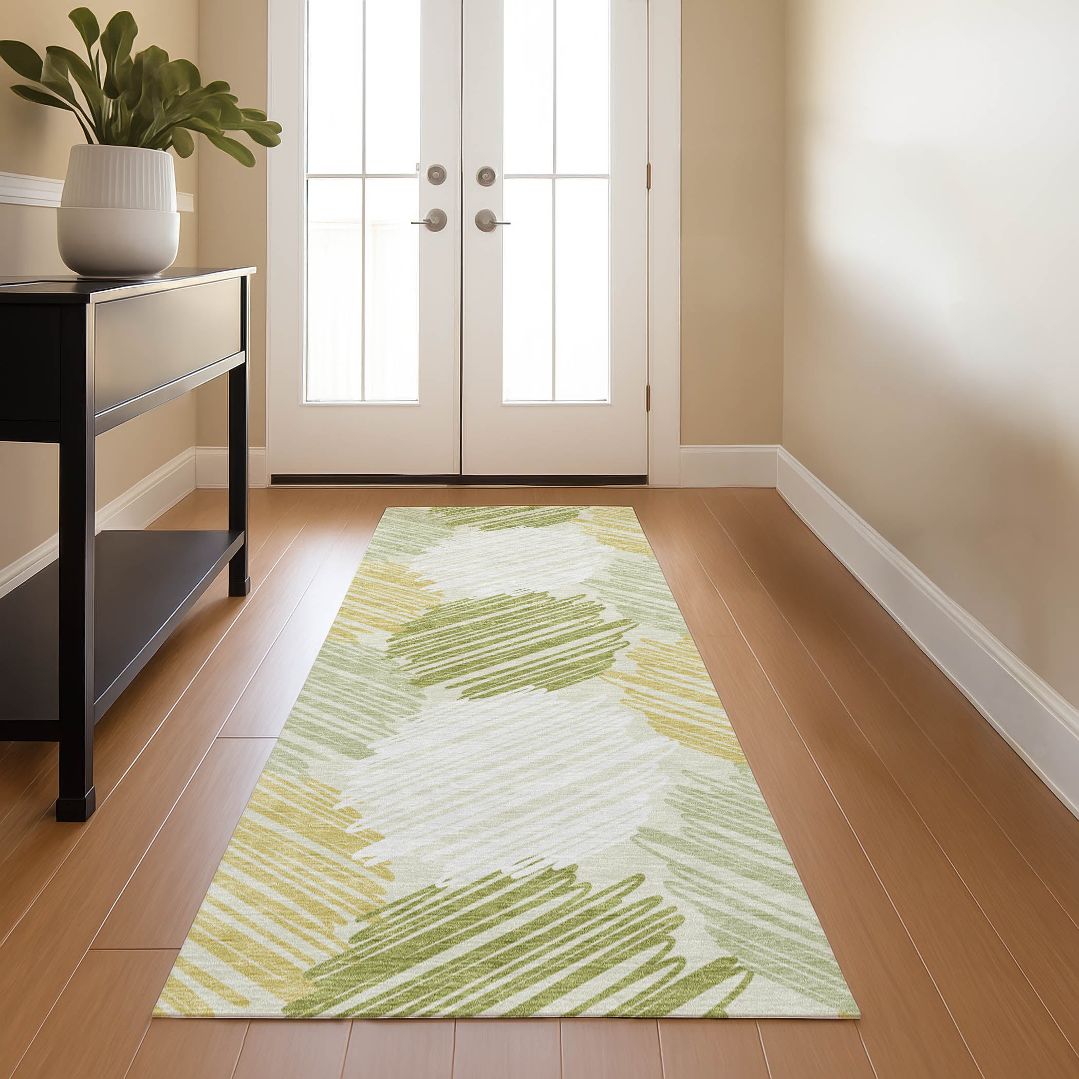 Tbilisi Machine Washable Transitional Green Rug 2'3" x 7'6" #shape_Runner