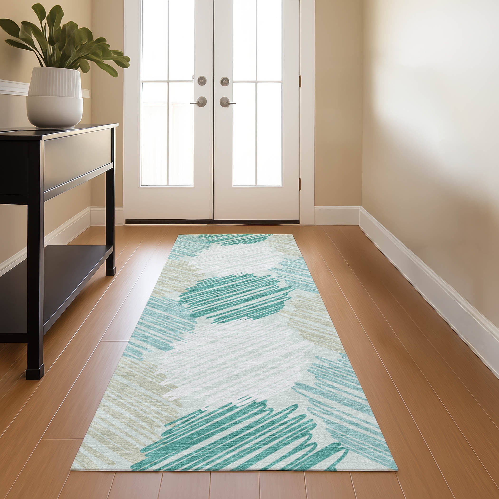 Tbilisi Machine Washable Transitional Teal Rug 2'3" x 7'6" #shape_Runner