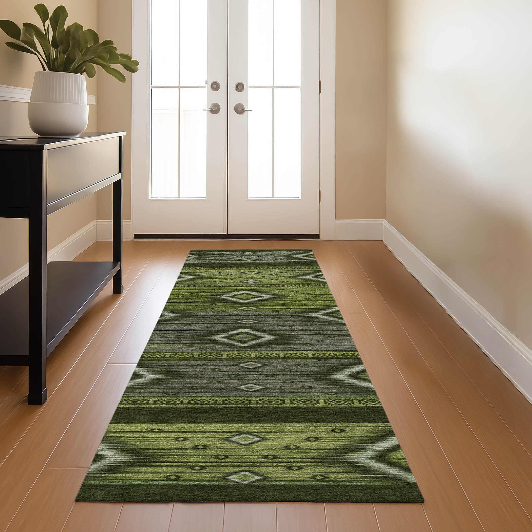 Bruges Machine Washable Transitional Aloe Green Rug 2'3" x 7'6" #shape_Runner