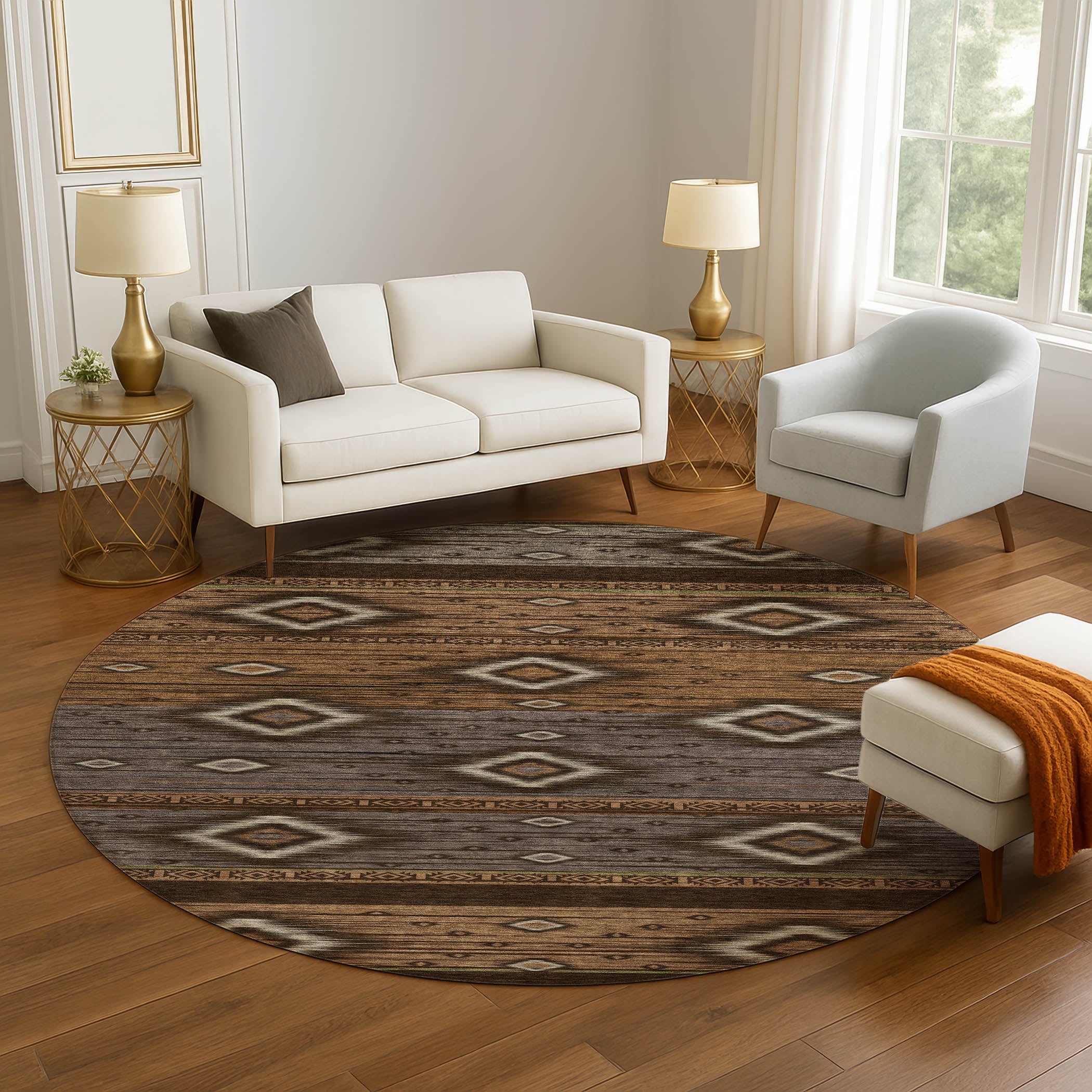 Bruges Machine Washable Transitional Chocolate Brown Rug 8' x 8' #shape_Round