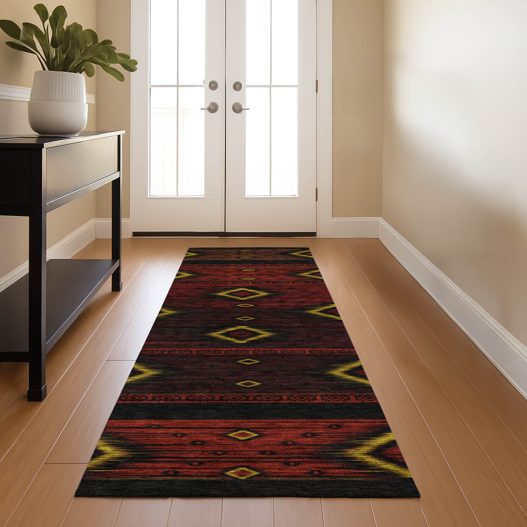 Bruges Machine Washable Transitional Red Rug 2'3" x 7'6" #shape_Runner