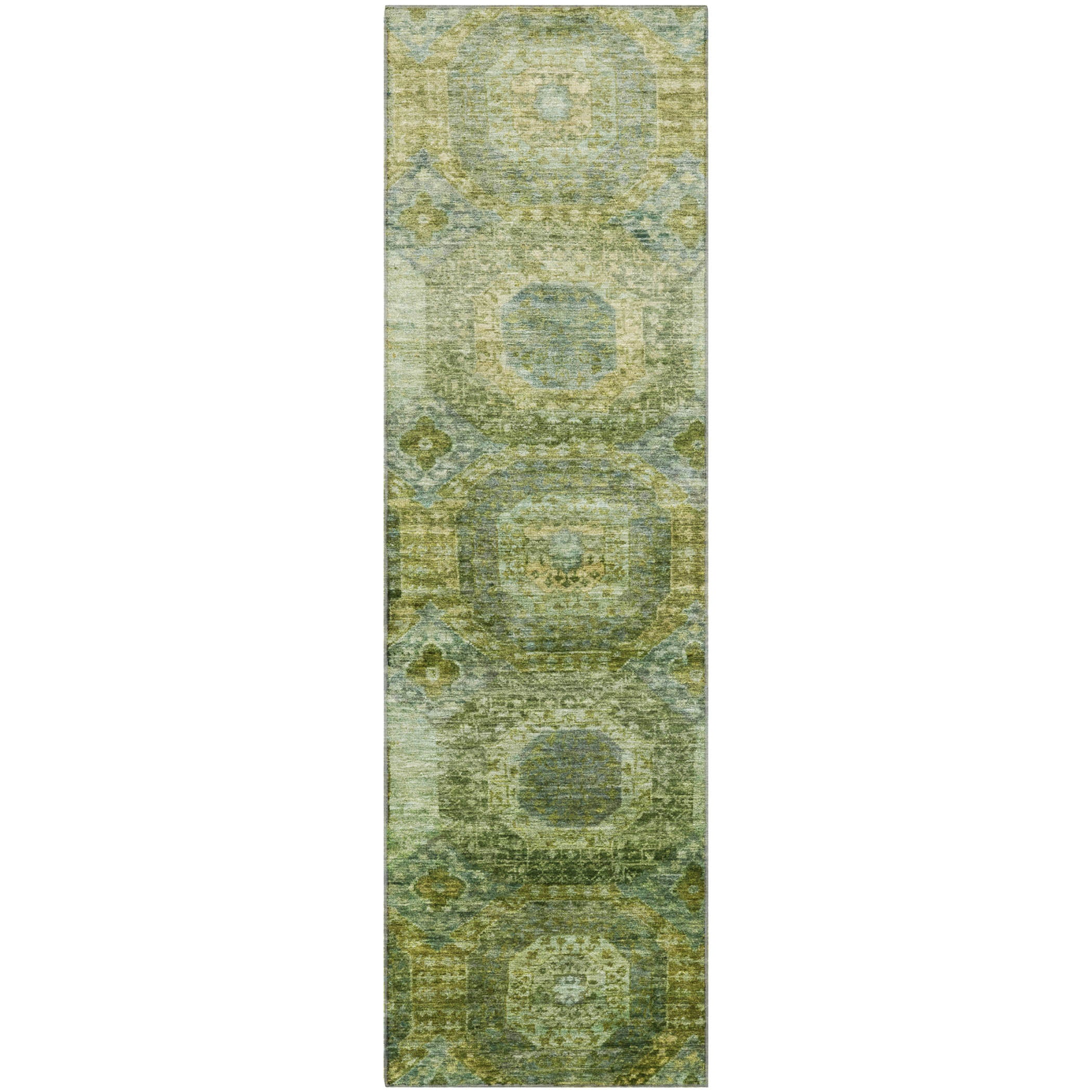 Prague Machine Washable Transitional Aloe Green Rug 2'3" x 7'6" #shape_Runner