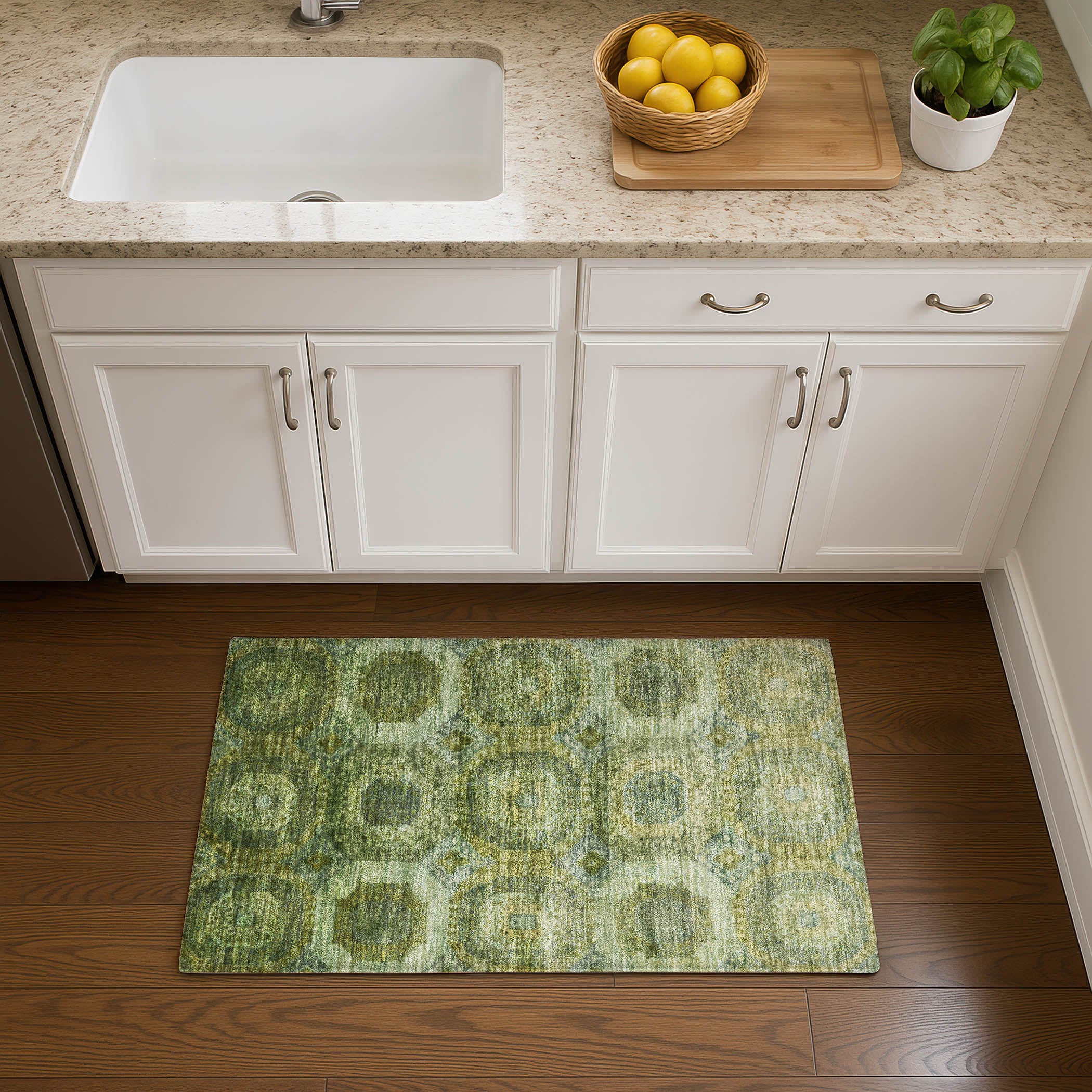 Prague Machine Washable Transitional Aloe Green Rug 1'8" x 2'6" #shape_Rectangle
