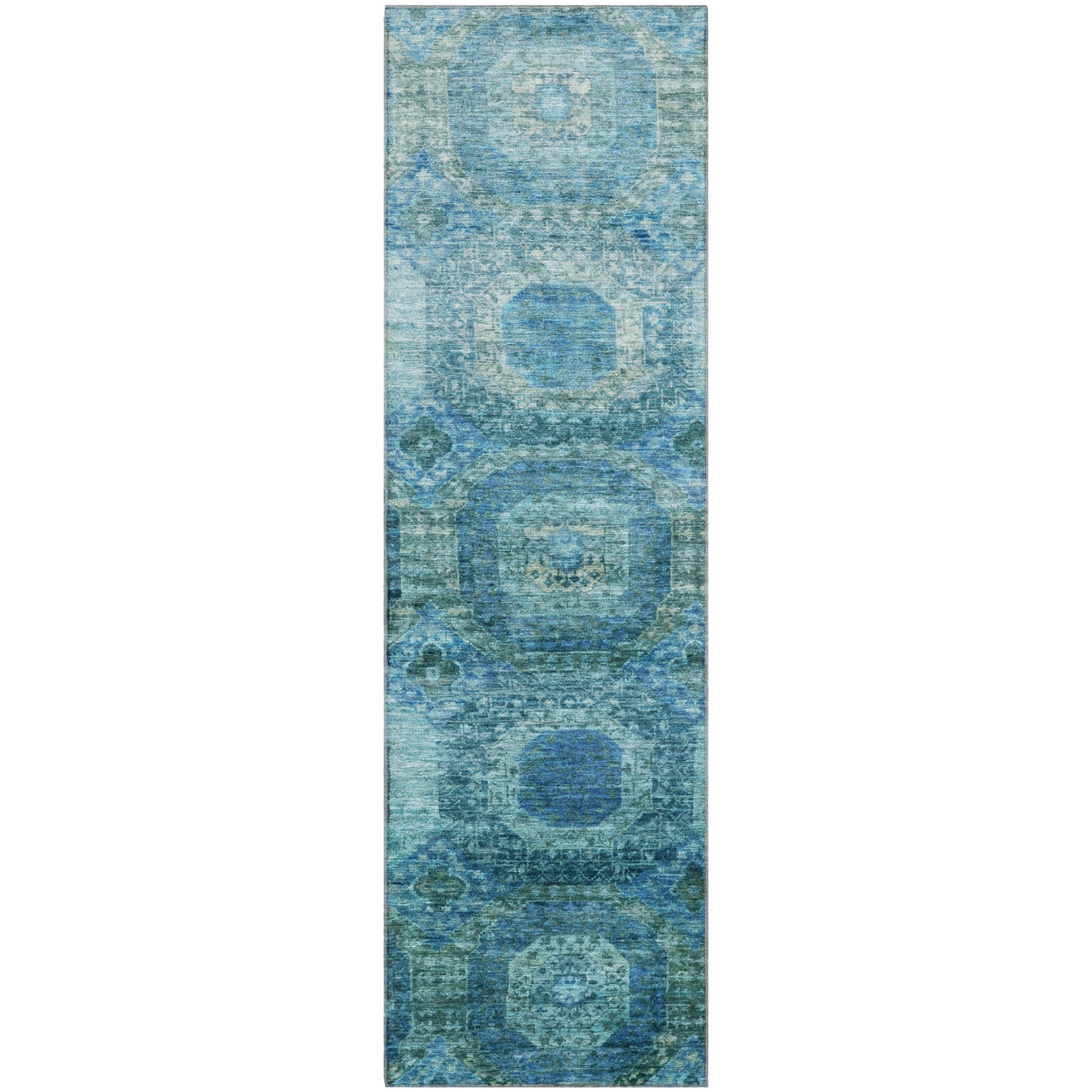 Prague Machine Washable Transitional Blue Rug 2'3" x 7'6" #shape_Runner