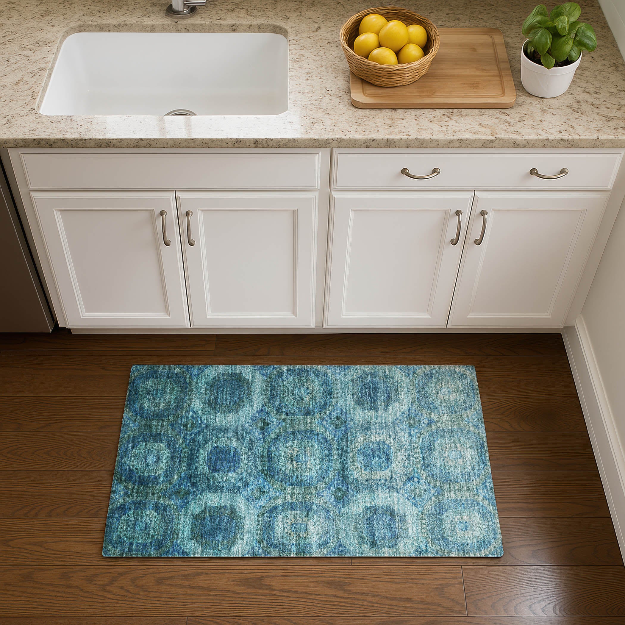 Prague Machine Washable Transitional Blue Rug 1'8" x 2'6" #shape_Rectangle