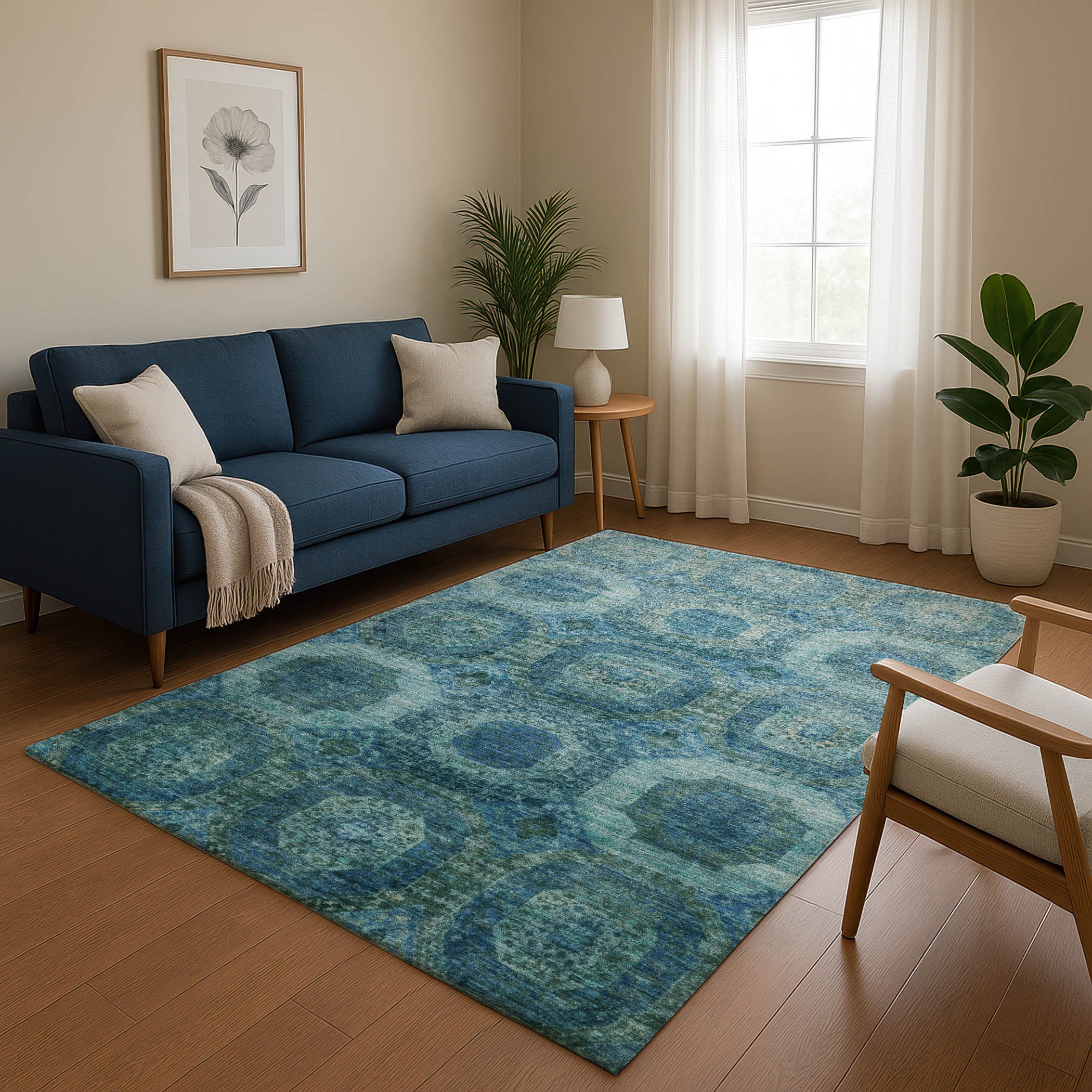 Prague Machine Washable Transitional Blue Rug 2'6" x 3'10" #shape_Rectangle