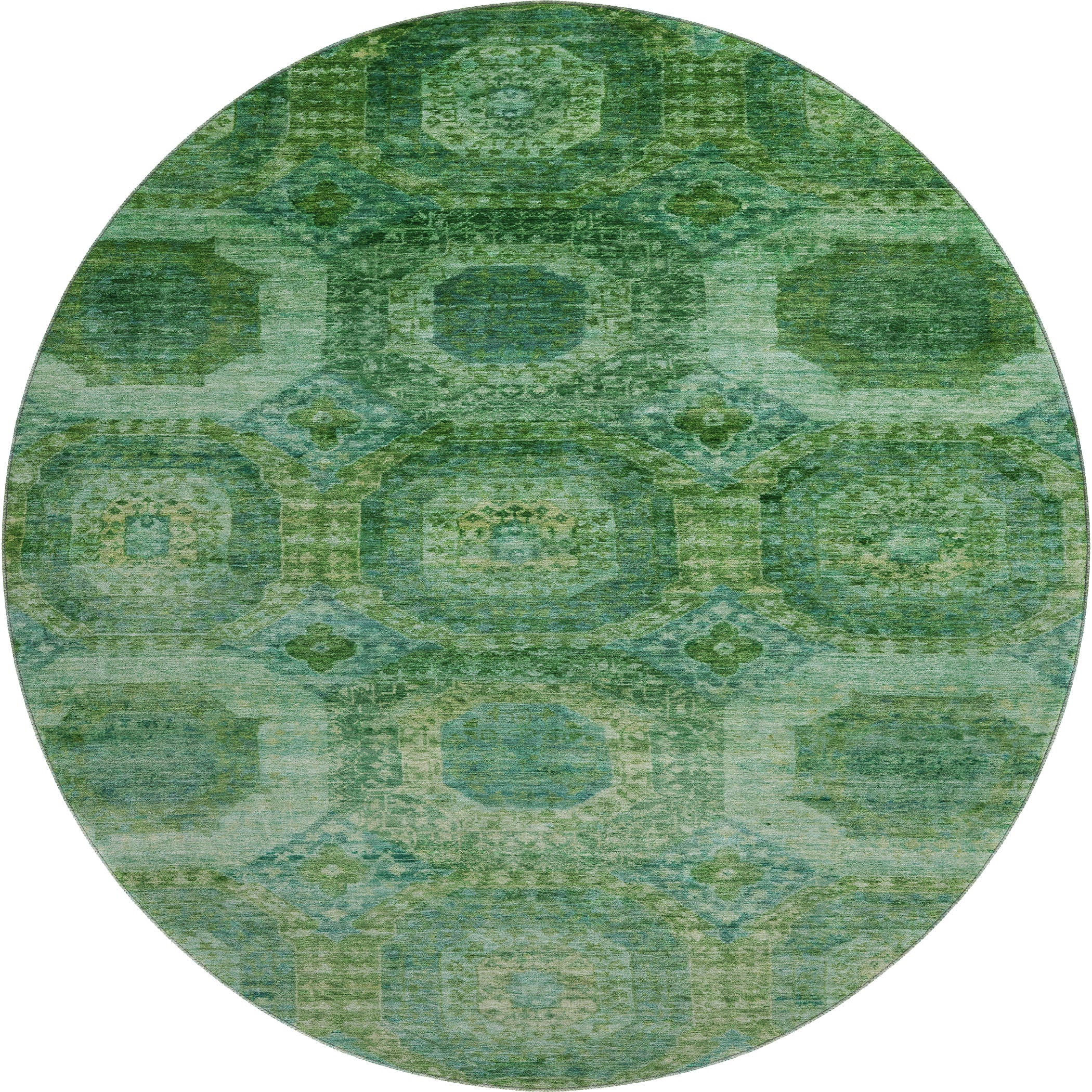 Prague Machine Washable Transitional Emerald Green Rug 8' x 8' #shape_Round