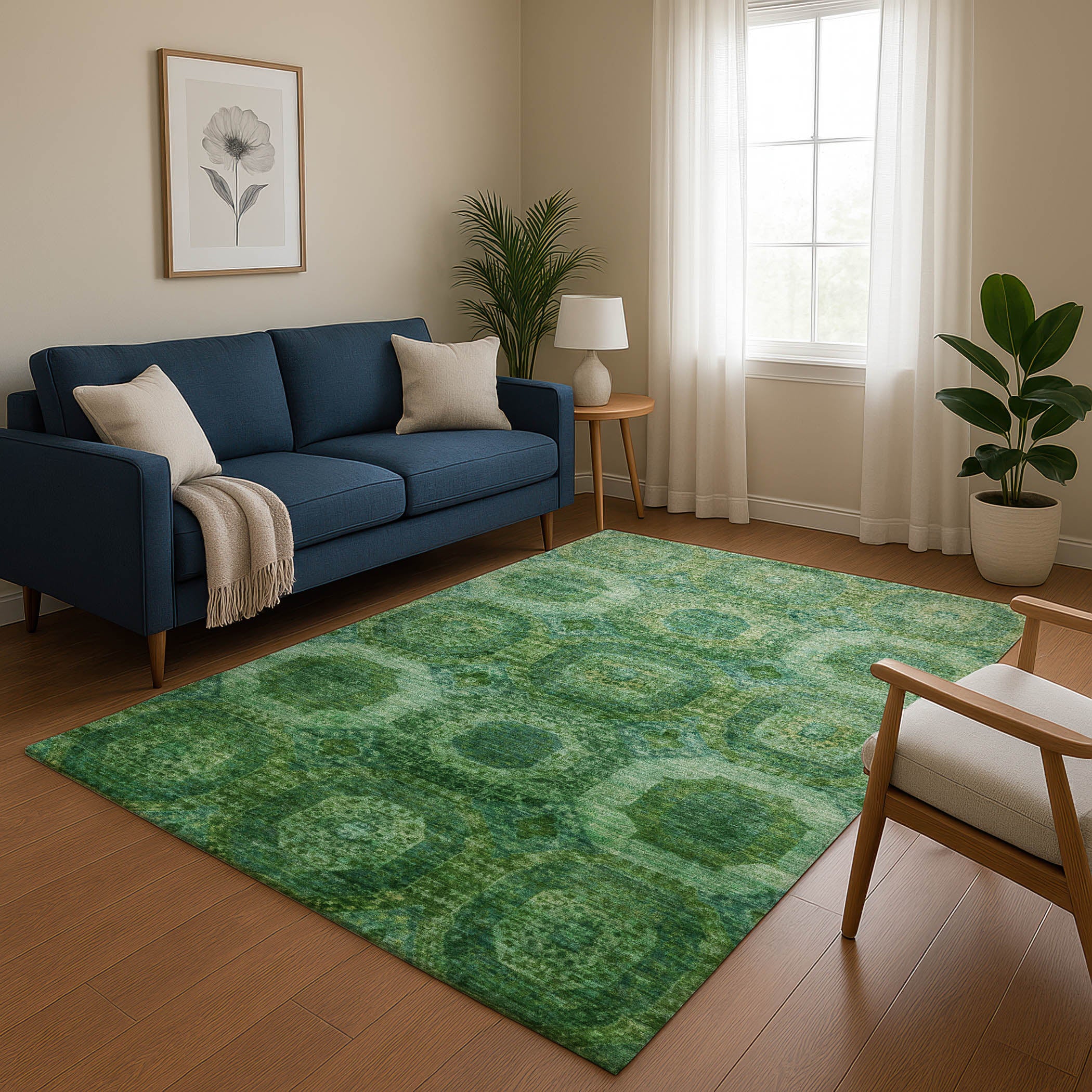 Prague Machine Washable Transitional Emerald Green Rug 2'6" x 3'10" #shape_Rectangle