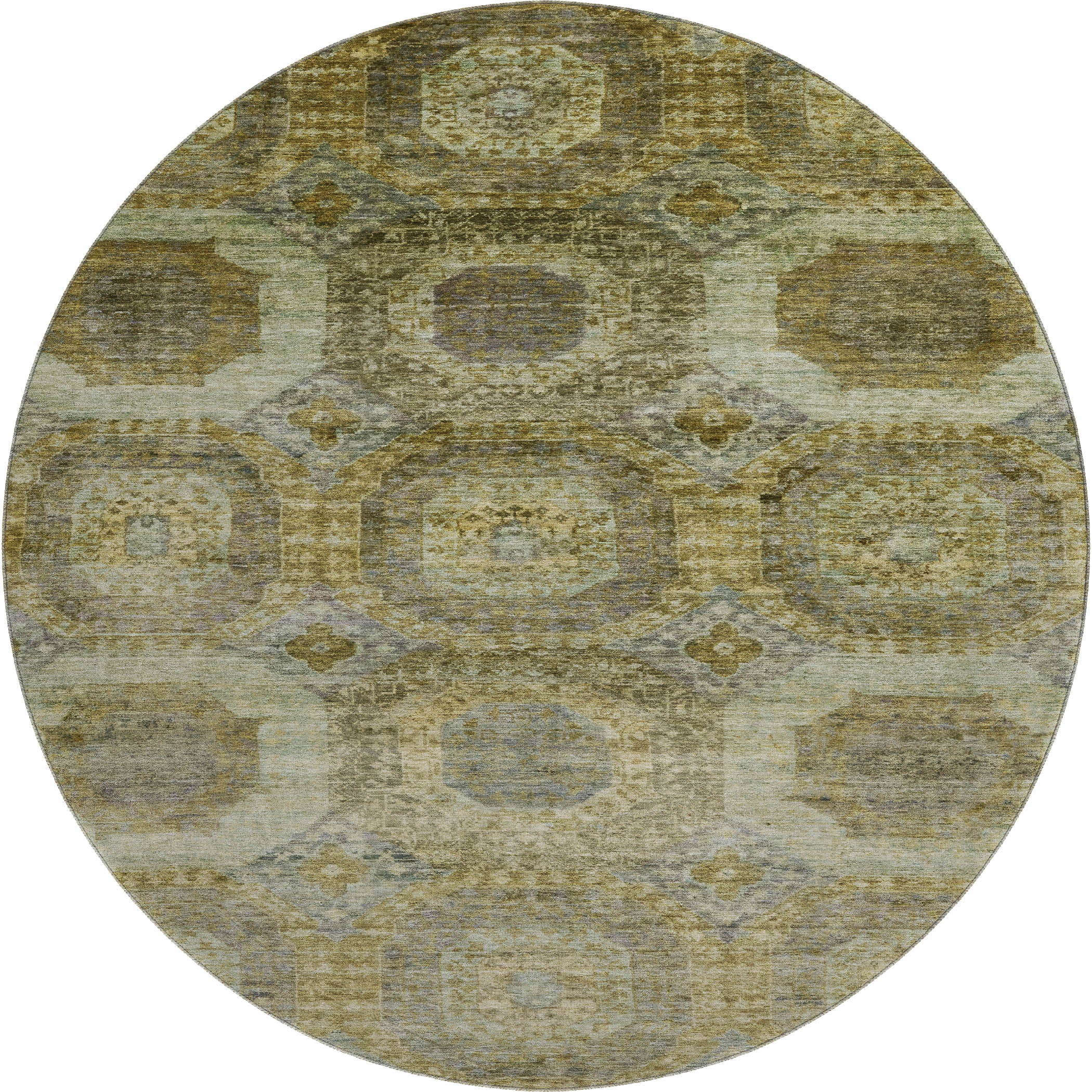 Prague Machine Washable Transitional Gold Rug 8' x 8' #shape_Round