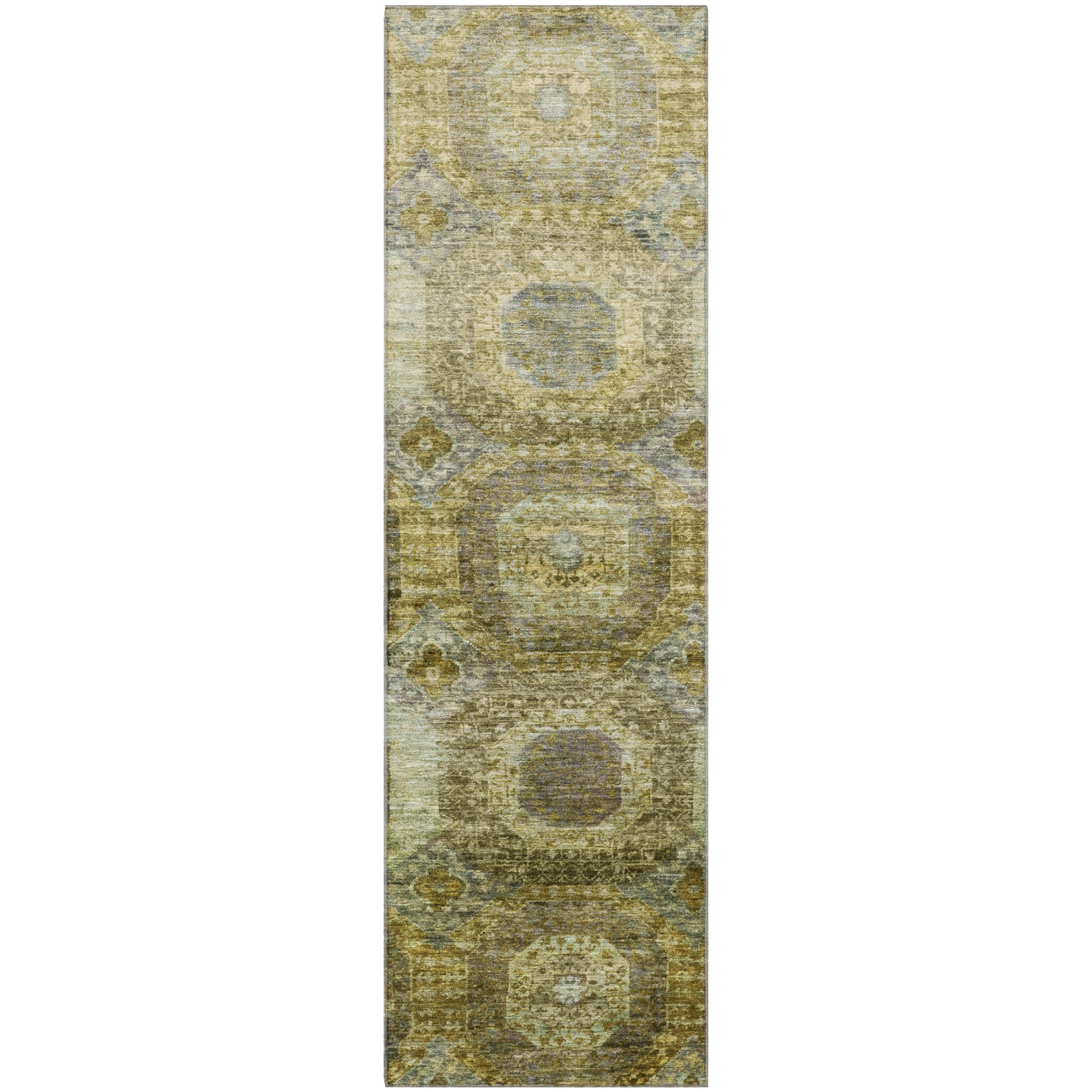 Prague Machine Washable Transitional Gold Rug 2'3" x 7'6" #shape_Runner