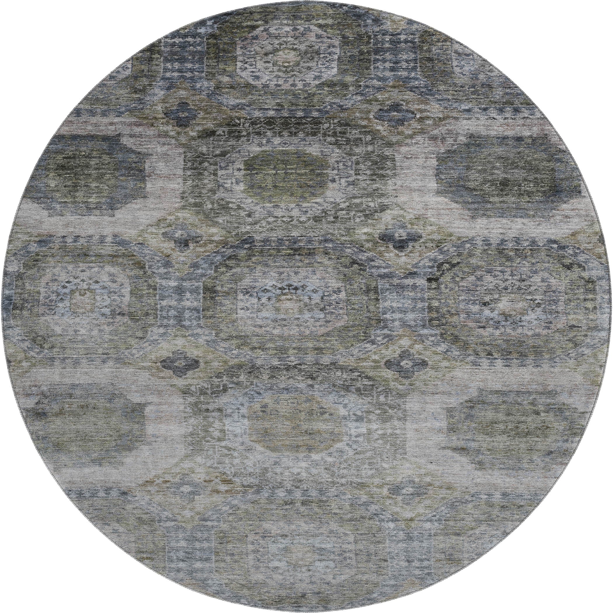 Prague Machine Washable Transitional Mocha Brown Rug 8' x 8' #shape_Round