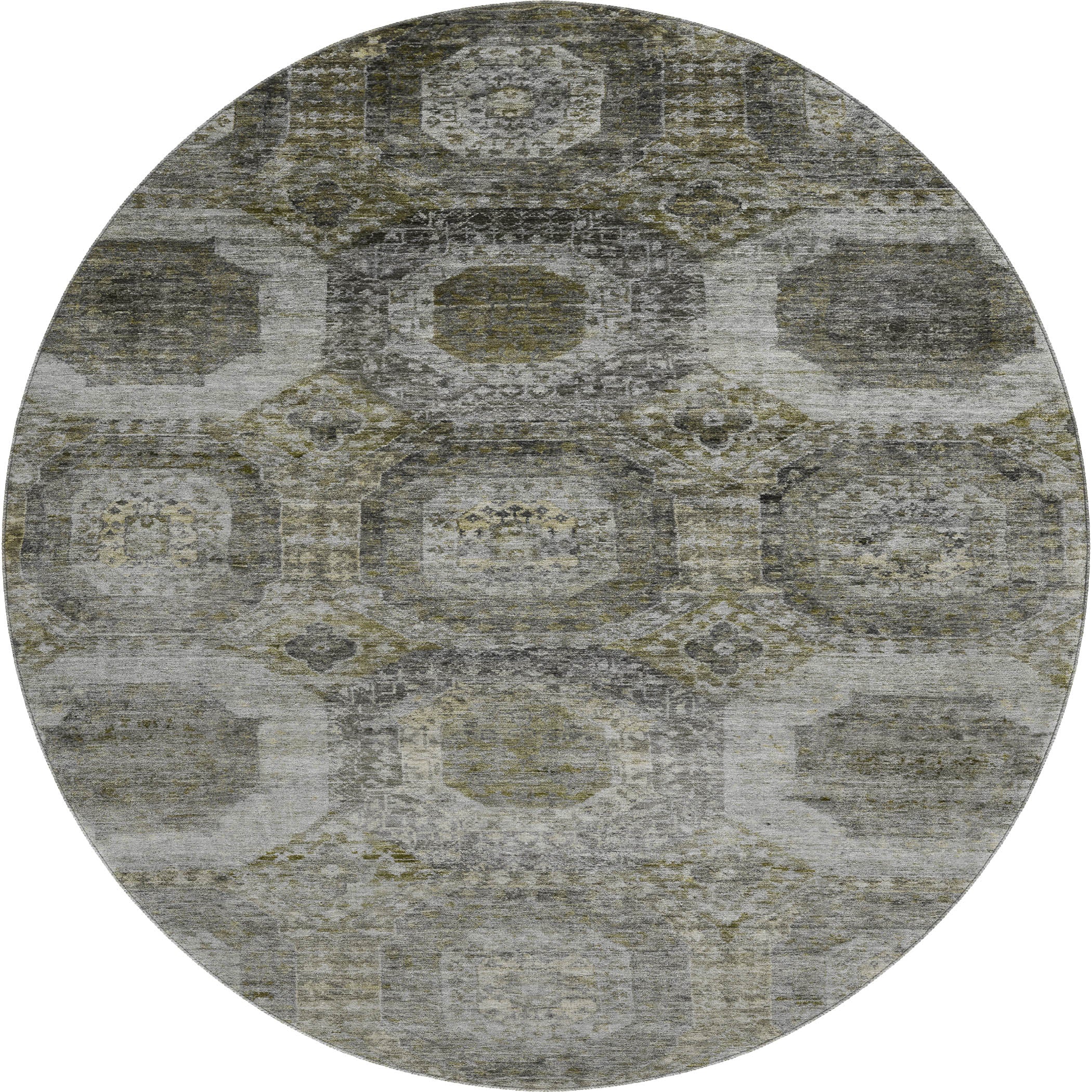 Prague Machine Washable Transitional Pewter Gray Rug 8' x 8' #shape_Round