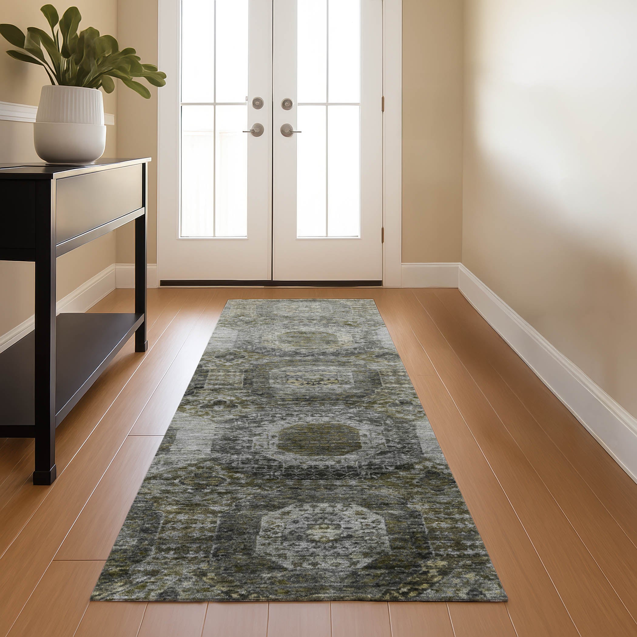 Prague Machine Washable Transitional Pewter Gray Rug 2'3" x 7'6" #shape_Runner