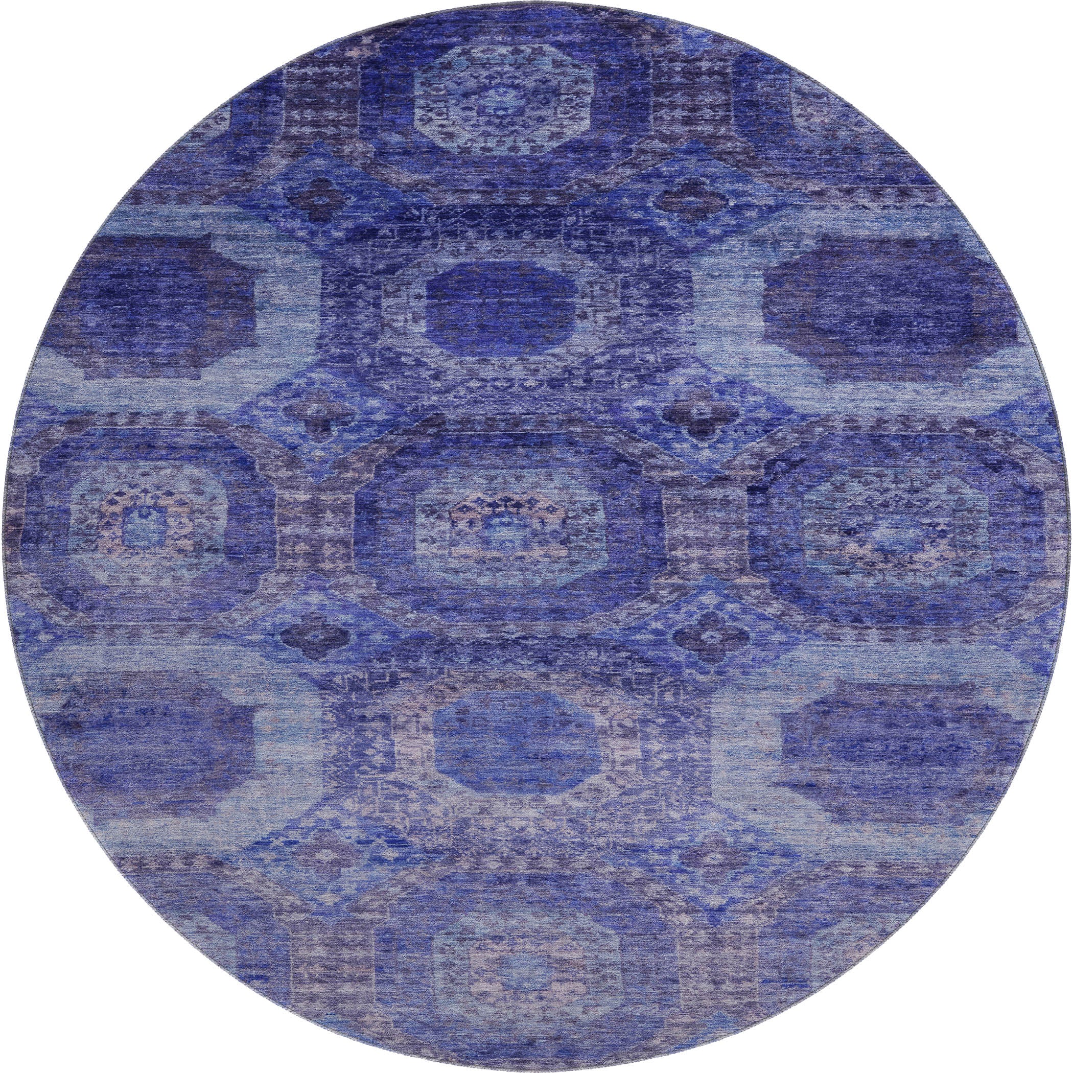 Prague Machine Washable Transitional Purple Rug 8' x 8' #shape_Round