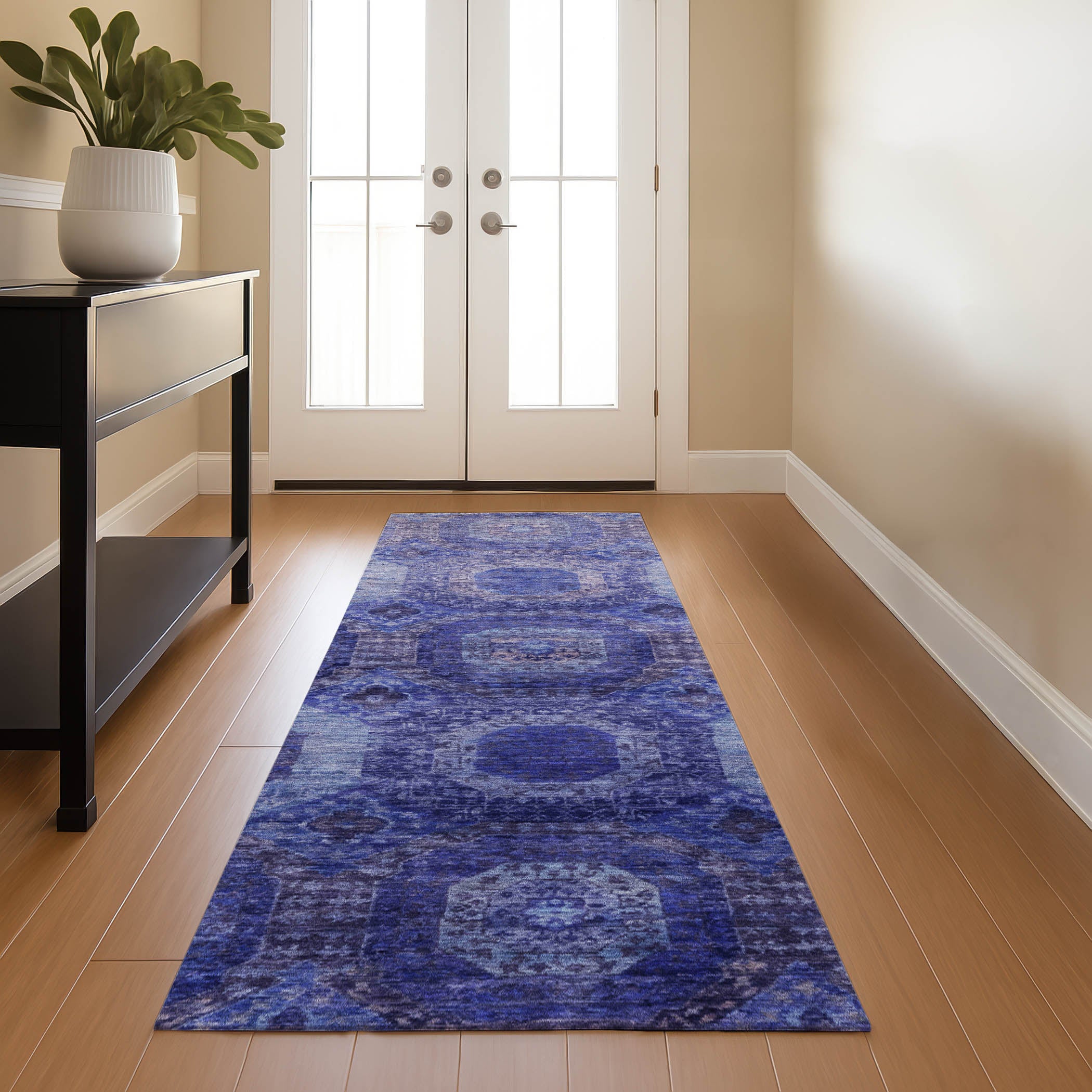 Prague Machine Washable Transitional Purple Rug 2'3" x 7'6" #shape_Runner