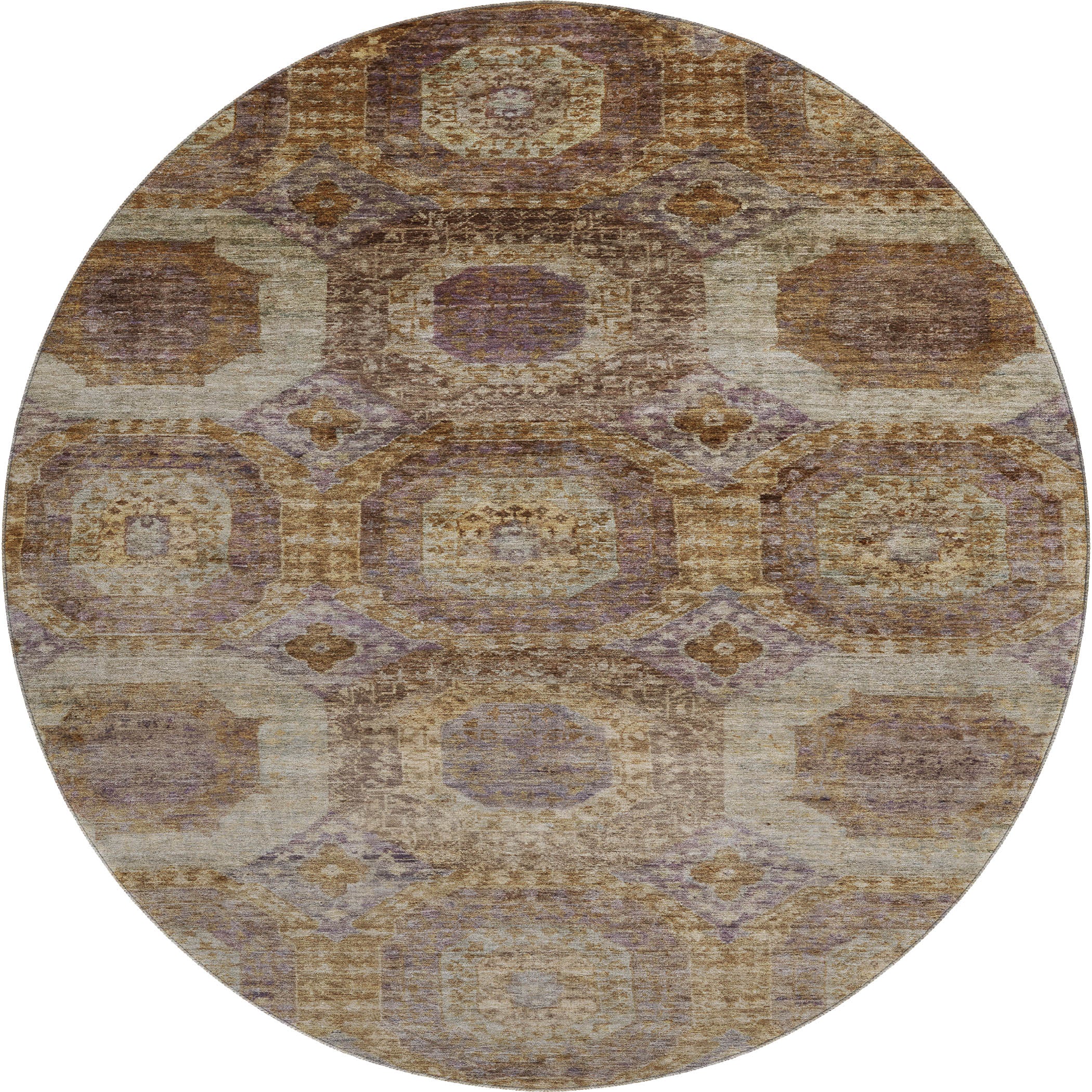 Prague Machine Washable Transitional Rust Orange Rug 8' x 8' #shape_Round
