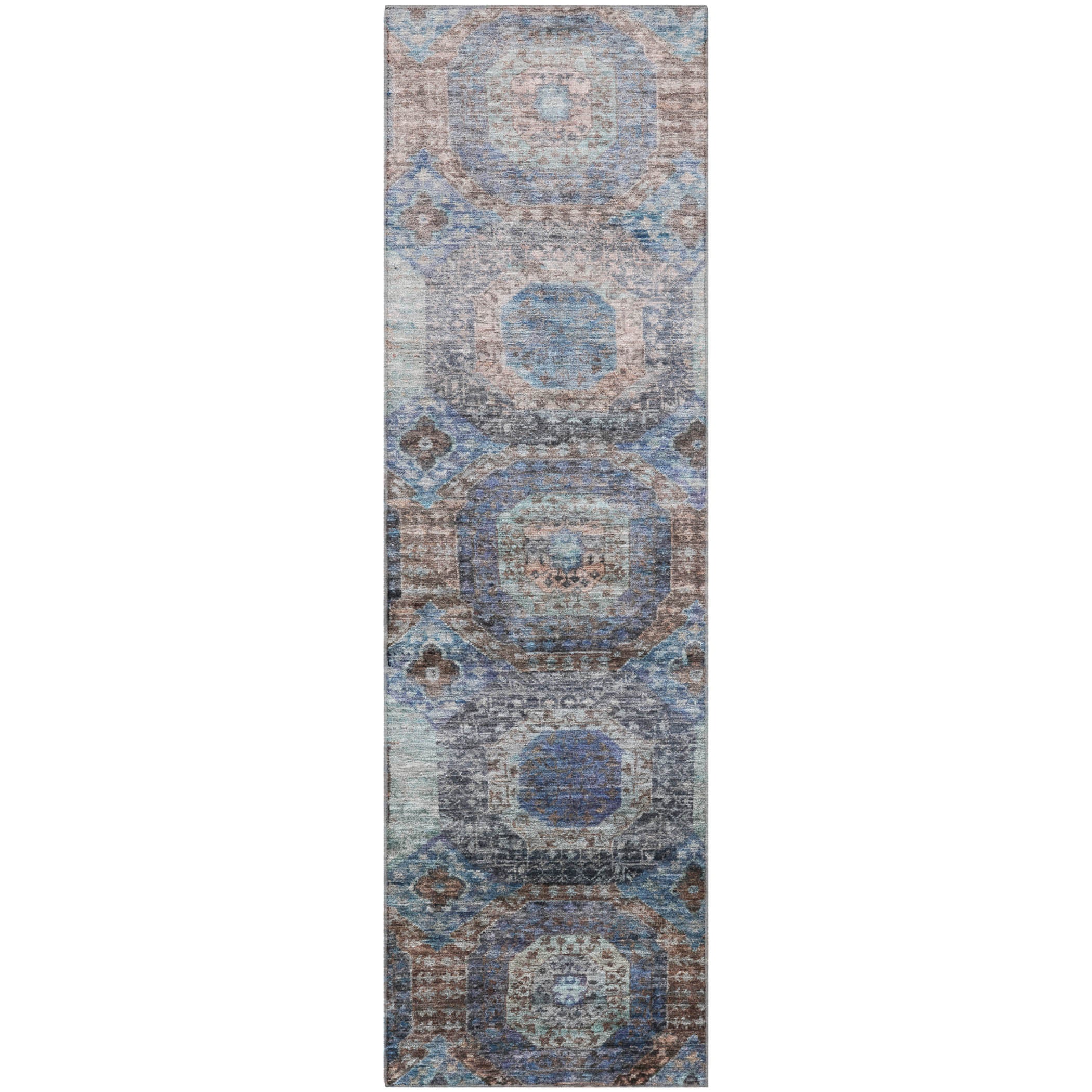 Prague Machine Washable Transitional Teal Rug 2'3" x 7'6" #shape_Runner