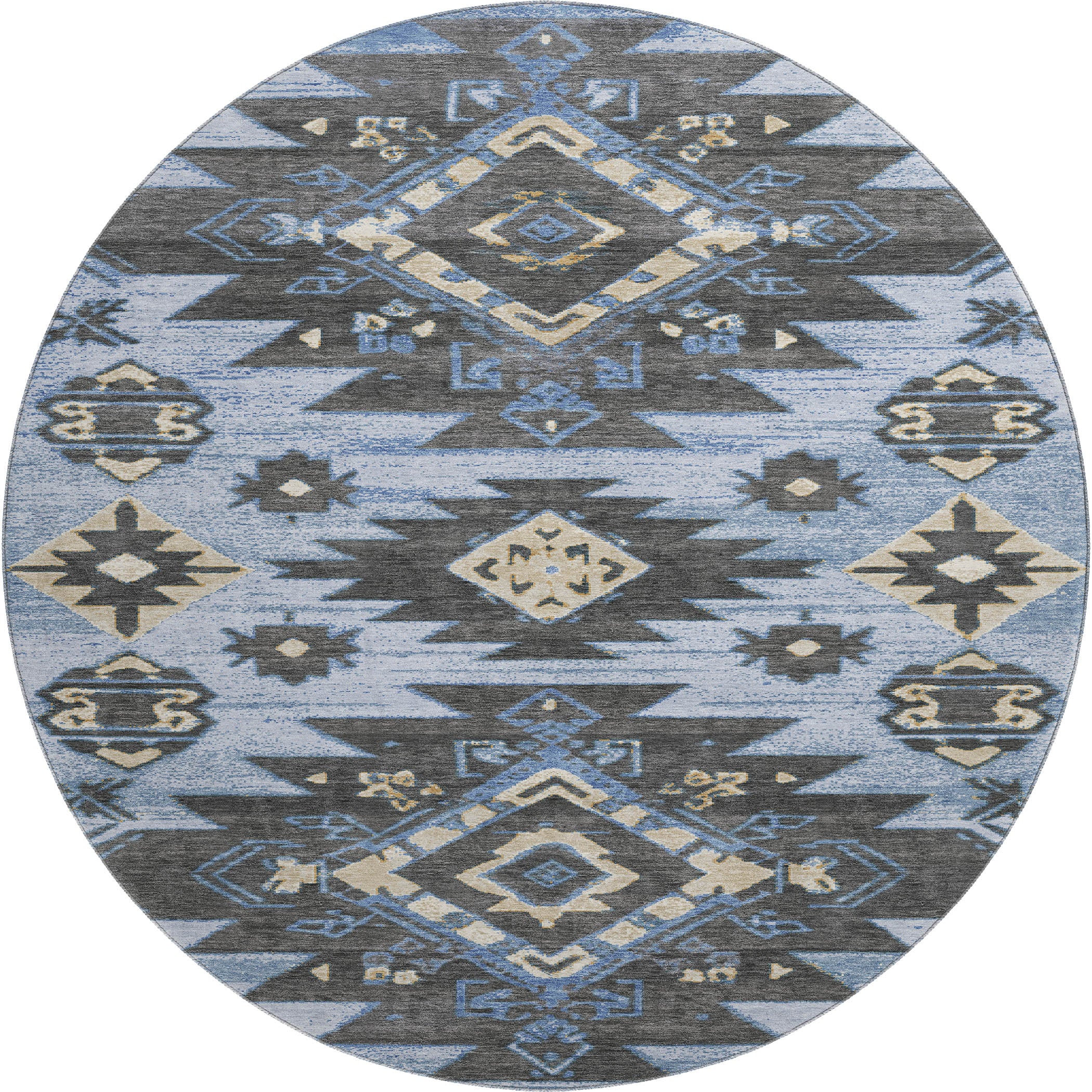 Florence Machine Washable Transitional Blue Rug 8' x 8' #shape_Round