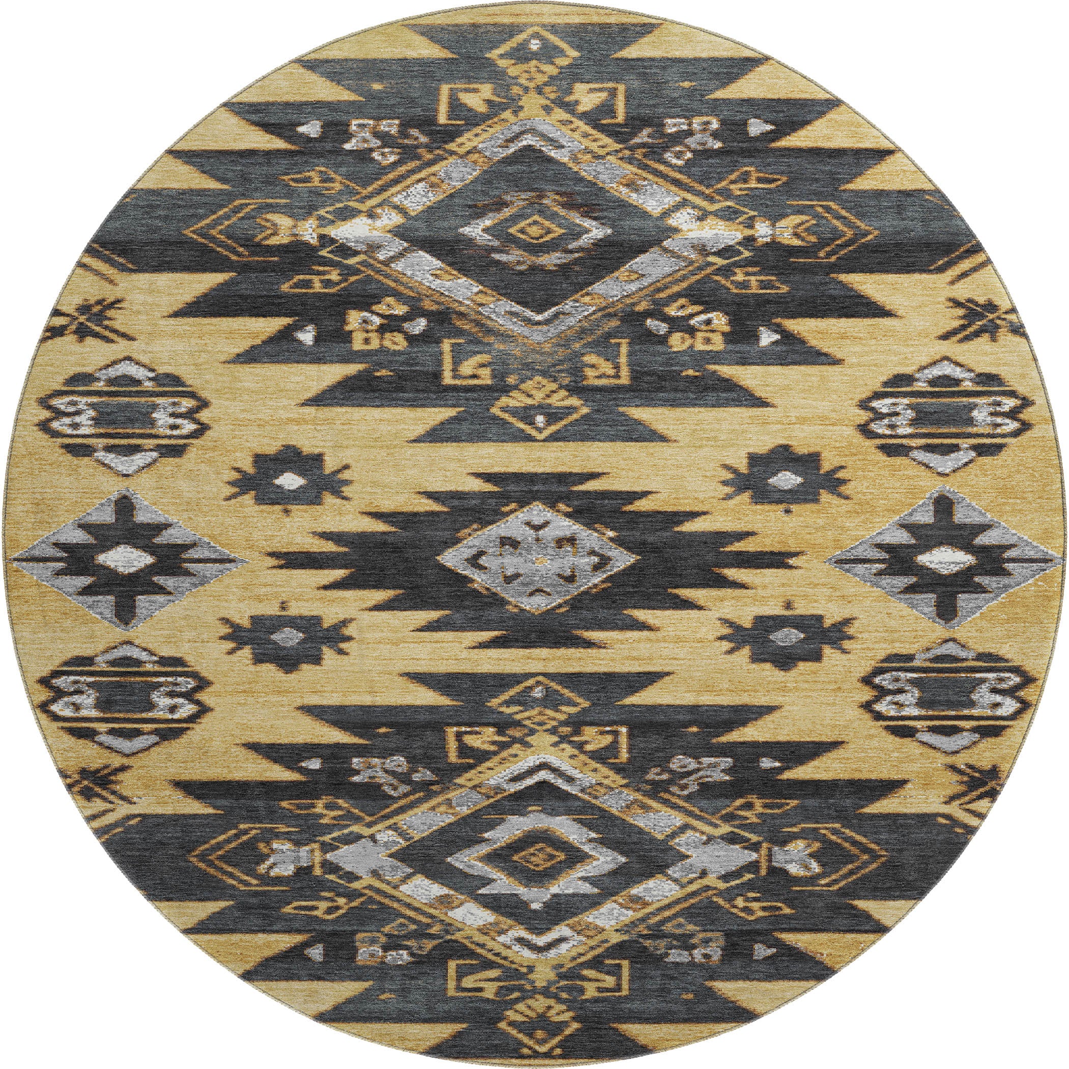 Florence Machine Washable Transitional Gold Rug 8' x 8' #shape_Round