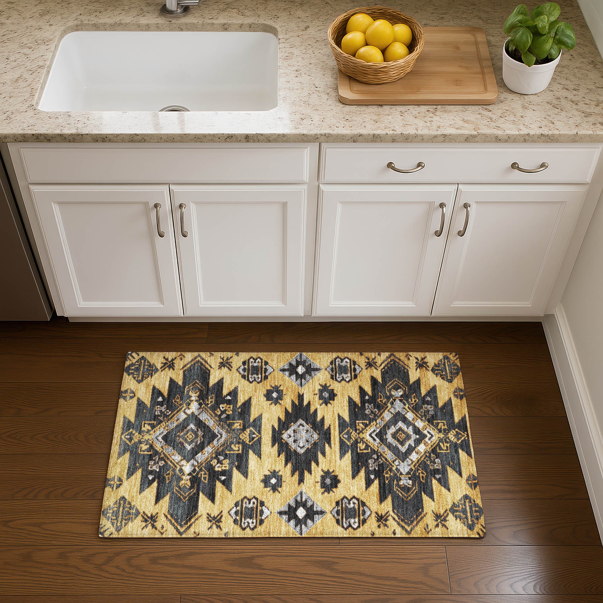 Florence Machine Washable Transitional Gold Rug 1'8" x 2'6" #shape_Rectangle