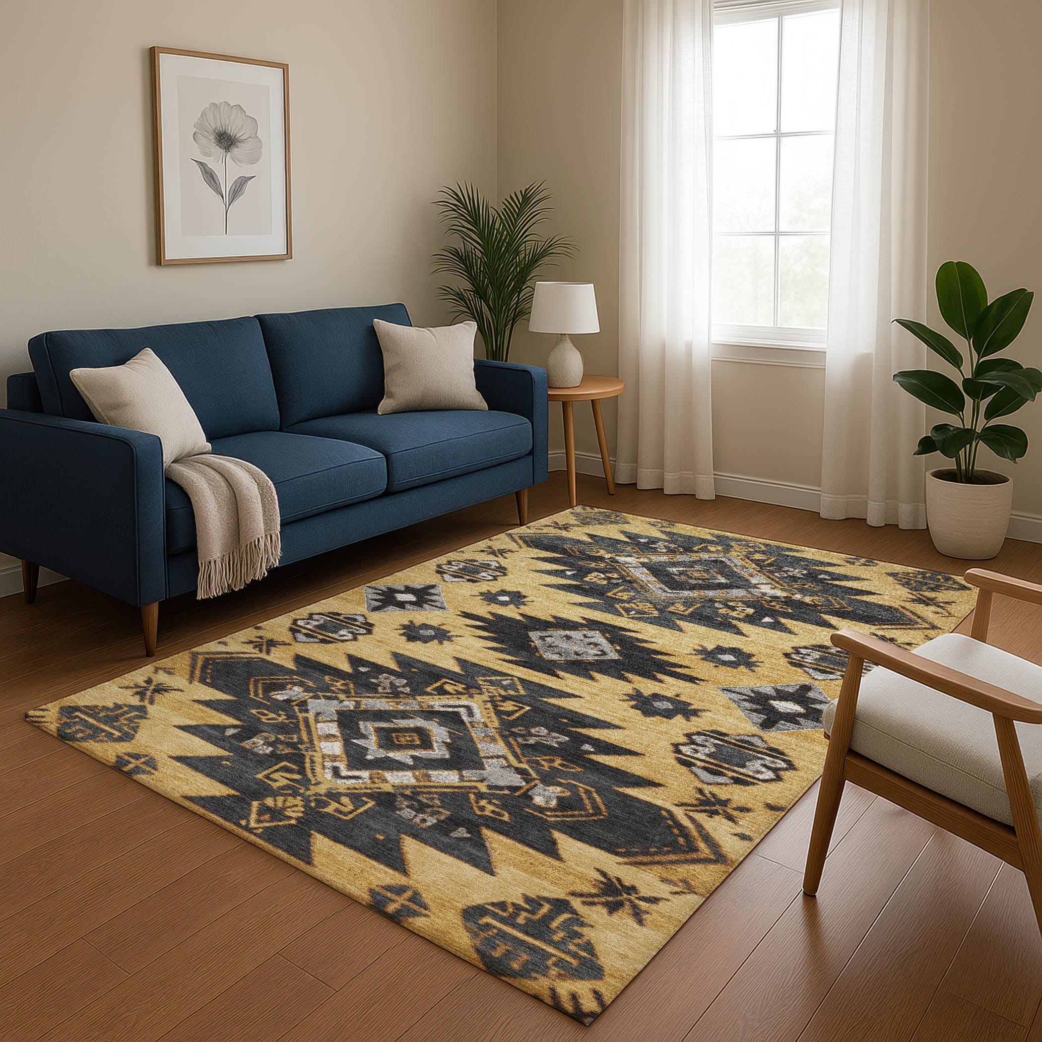 Florence Machine Washable Transitional Gold Rug 2'6" x 3'10" #shape_Rectangle